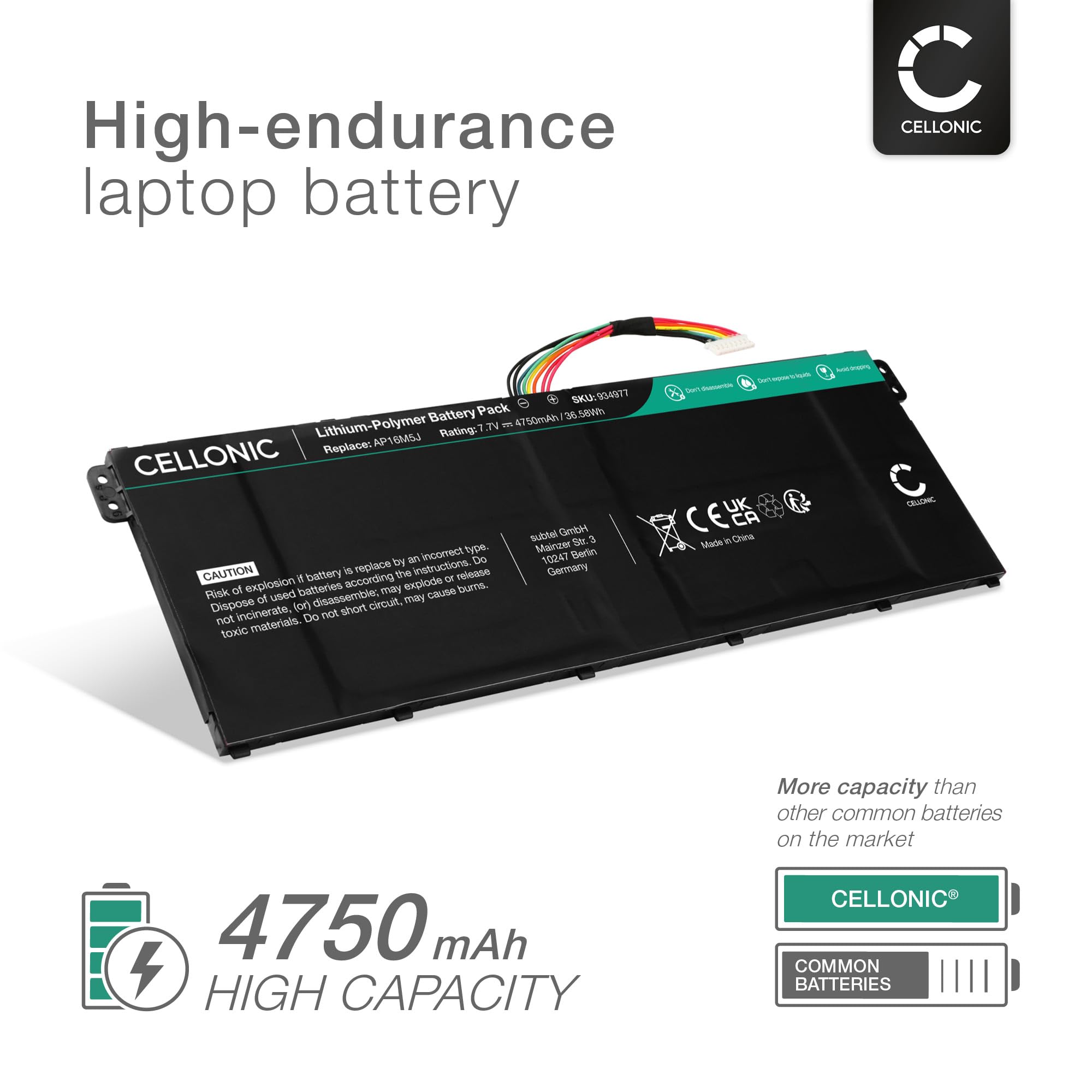CELLONIC Bateria AP16M5J kompatybilna z Acer Aspire 3, Acer Aspire 1, Acer Extensa 15, Acer AP16M5J 4800mAh 7,4V