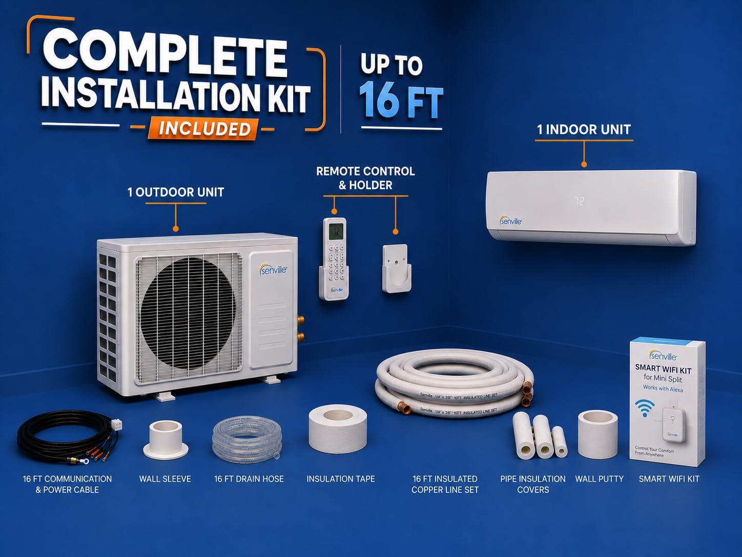 Senville AURA Series Mini Split Air Conditioner Inverter Heat Pump, 33000 BTU, Energy Star, White thumbnail