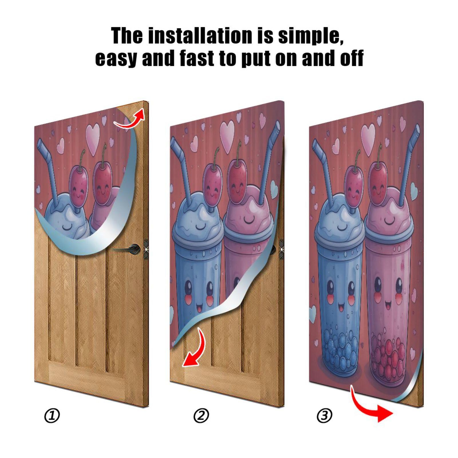 FLildon Kawaii Milk Tea Door Cover Decoration, Party Accessory Porch Decor for Festive Ornament Room Door Covers 32 x 79 Inch