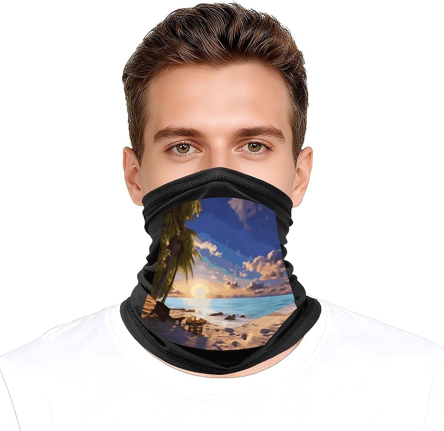 Romantic Beach Face Mask for Men Women,Neck Gaiter Sunscreen Breathable,Face Cover for Skiing Fishing Hiking Cycling
