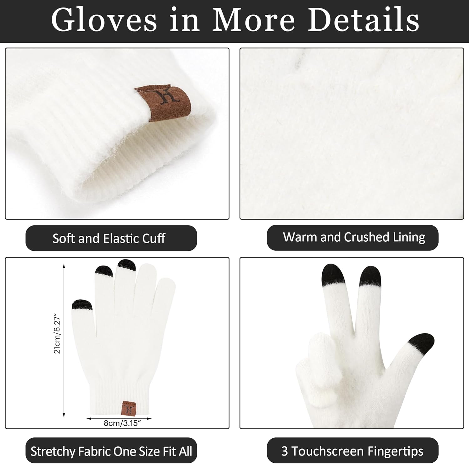 Womens Winter Warm Knit Beanie Hat Touchscreen Gloves Long Neck Scarf Set with Fleece Lined Skull Caps Gifts for Women - Image 3