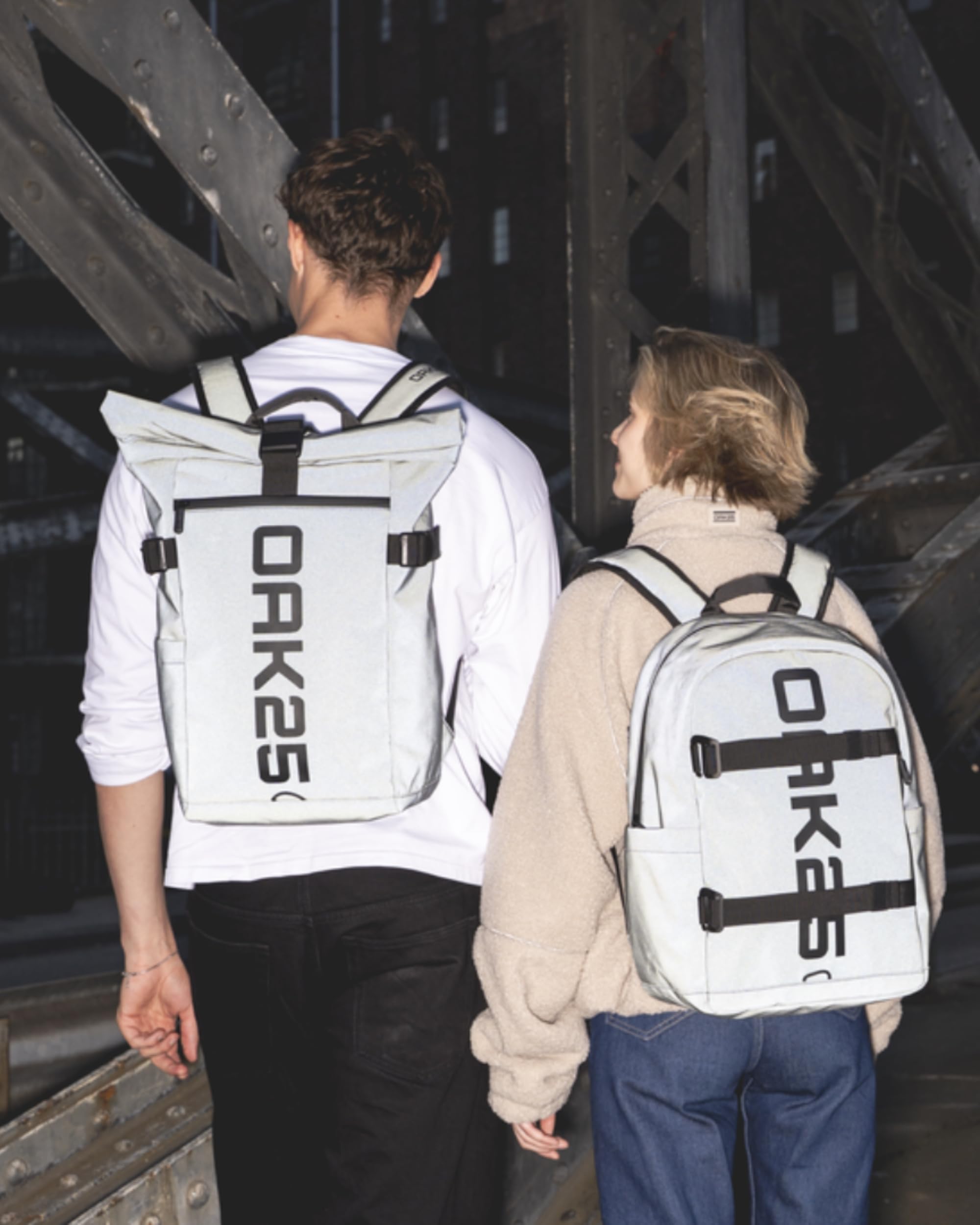 OAK25 Sac à Dos Rolltop Réfléchissant Femmes & Hommes - Luminite Rolltop Lite - Roll Top Backpack pour Travail Uni Vélo - Compartiment pour Ordinateur Portable 16 Pouces - Daypack 19L