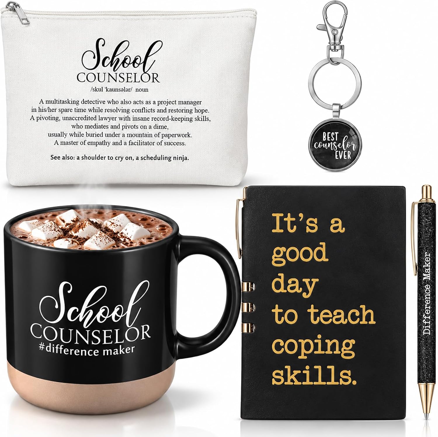 SiliFine 5 Pcs School Counselor Gifts Sets for Women Men, Classic, Black