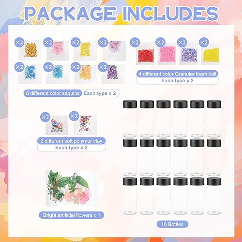 Miniatura 4 de 16 Pcs Empty Sensory Bottles Kits, 300 ml Leakproof Clear Plastic Sensory Bottles with Lids with Sequins Accessories, Reusable Water Bottles for