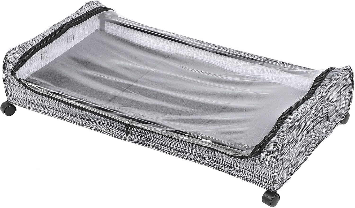 Pssopp Oxford Cloth Under Bed Rolling Storage Container, Sturdy and Rugged Material Space Saving Easy to Install Gray Under Bed Rolling Drawer for Bedding Blankets (Striped Pattern)