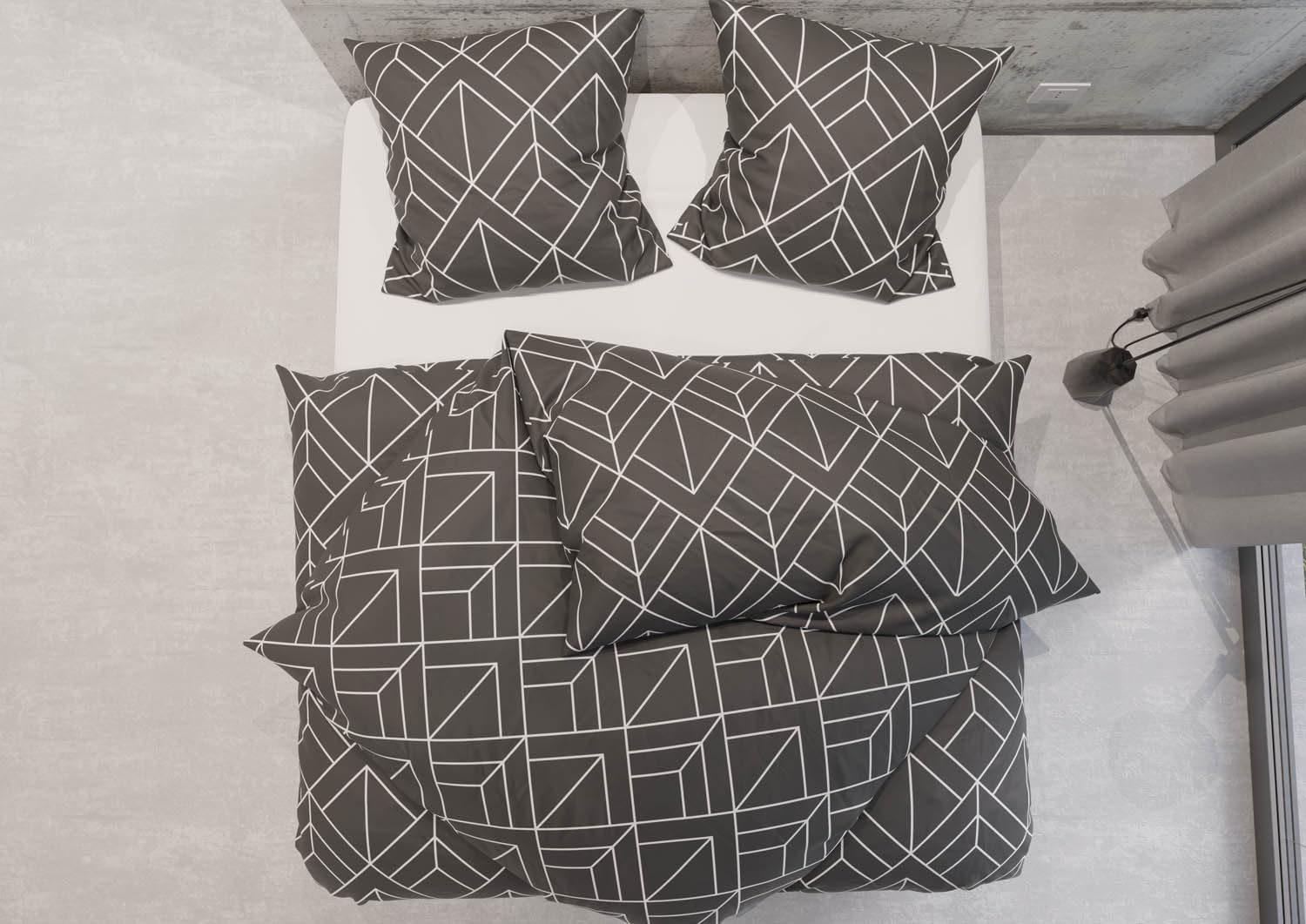Bettwaesche-mit-Stil Mako Satin Bettwäsche Urban Geometric anthrazit (Garnitur 140x200 + 70x90 cm)