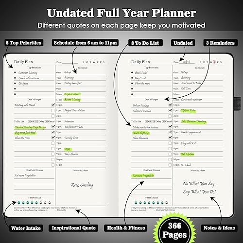 Miniatura 2 de Agenda diaria sin fecha, planificadores 2025-2026, planificadores de 365 días, planificador de trabajo para hombres, agenda por hora para establecer