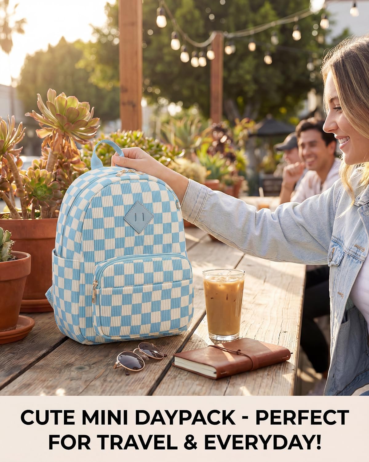 Corduroy Mini Backpack Purse, Lightweight Stylish Cute Small Bag for Women Girls, Adjustable Strap College School Bag Travel Daily Daypacks (Checkered Blue) - Image 6