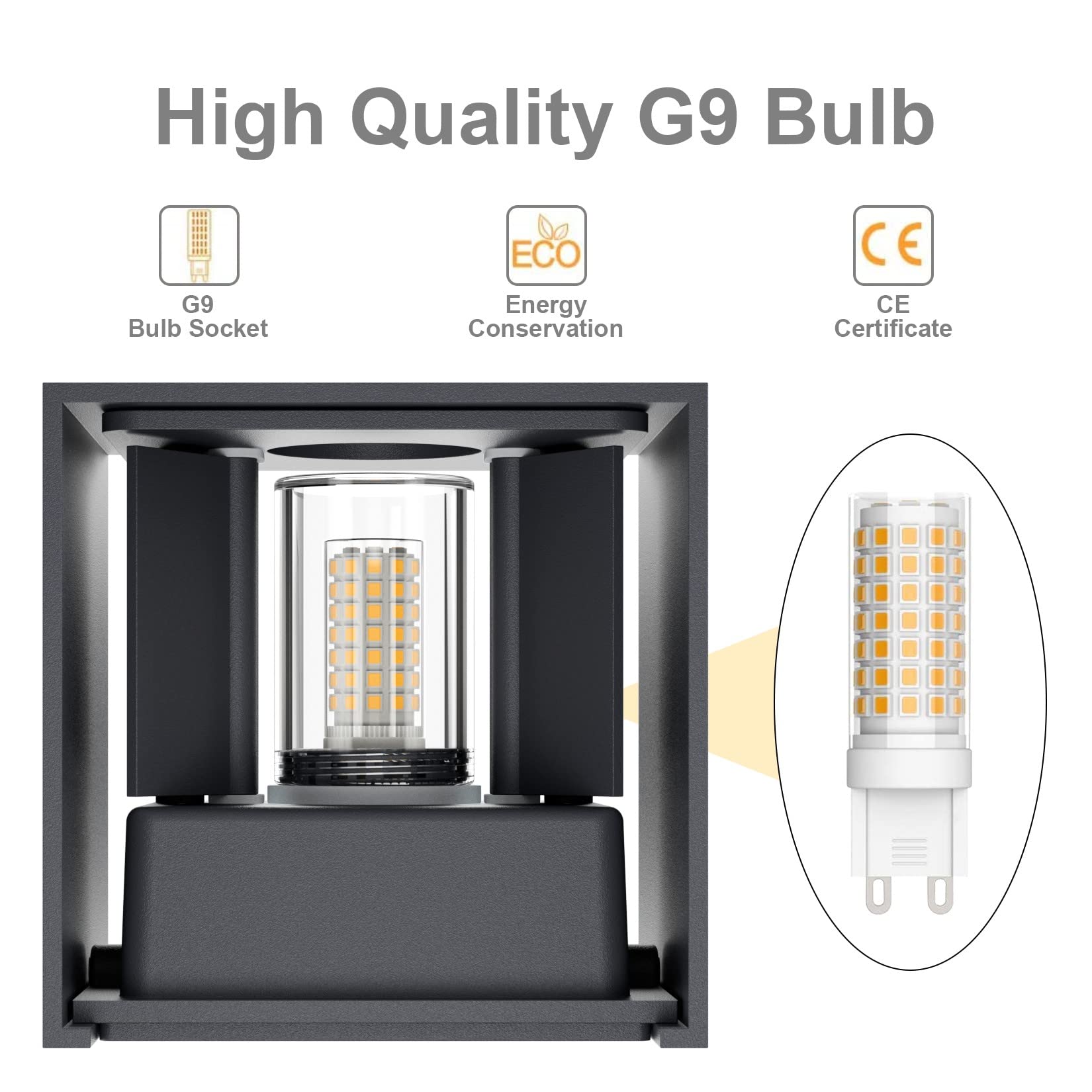 Klighten 4 Pack Aussenlampe mit Austauschbarer G9 LED Lampe Warmweiß 3000K, Aluminium LED Wandlampe Innen/Aussen Einstellbar Abstrahlwinkel Außenwandleuchten für Wohnzimmer Garten, Anthrazit