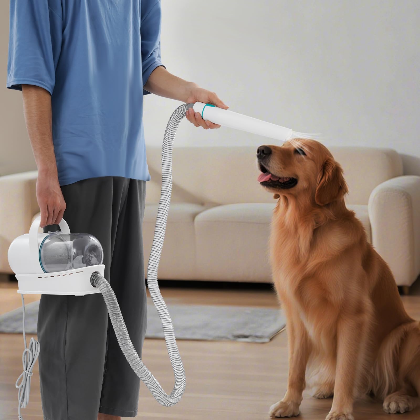 13000Pa Tierhaarstaubsauger, Leise Hundeschermaschine mit Staubsauger, 6-in-1 Schermaschine für Hunde Katzen, 1,5L Auffangbehälter Tierhaarstaubsauger, für Haushalt und Tierpflege