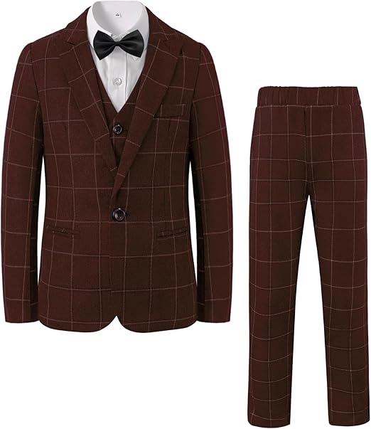 LOLANTA 5-delig jongenspakket, kleding voor jonge bruidsjonkers, kinderen, geruite blazer, pak, formeel smokingvest, broek, overhemd, vlinderdas