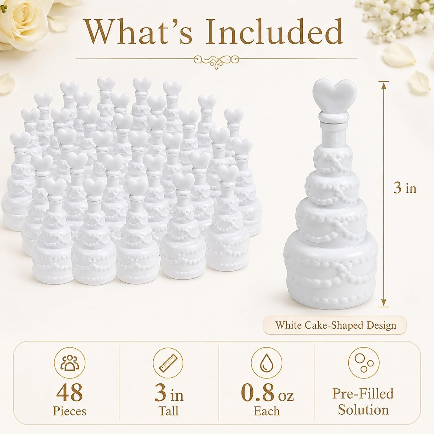 GIFTEXPRESS 48 pcs 3" Wedding Bubble Wands White Cake Shaped Bubble Wands, Party Favors for Wedding Supplies, Valentine's Day, Anniversary Celebrations image 5
