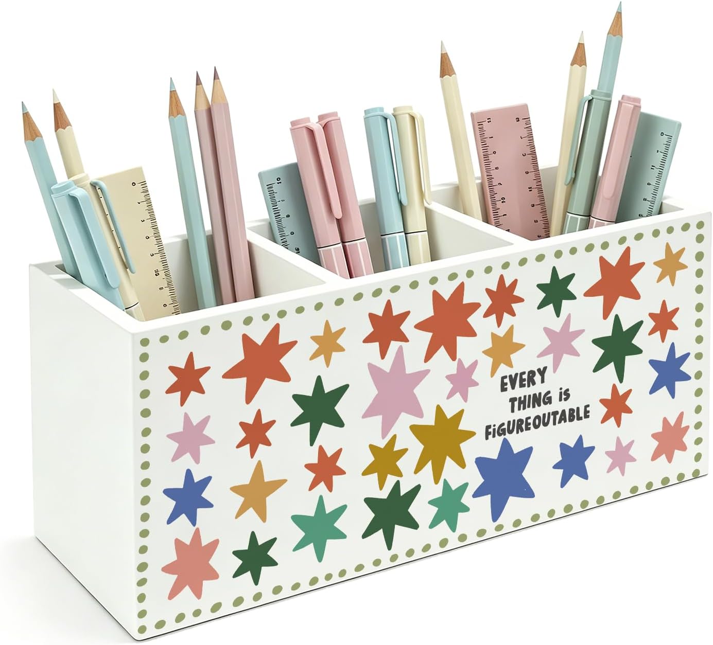 Inspirational Colourful Star Wooden Pen Pencil Holder for Desk