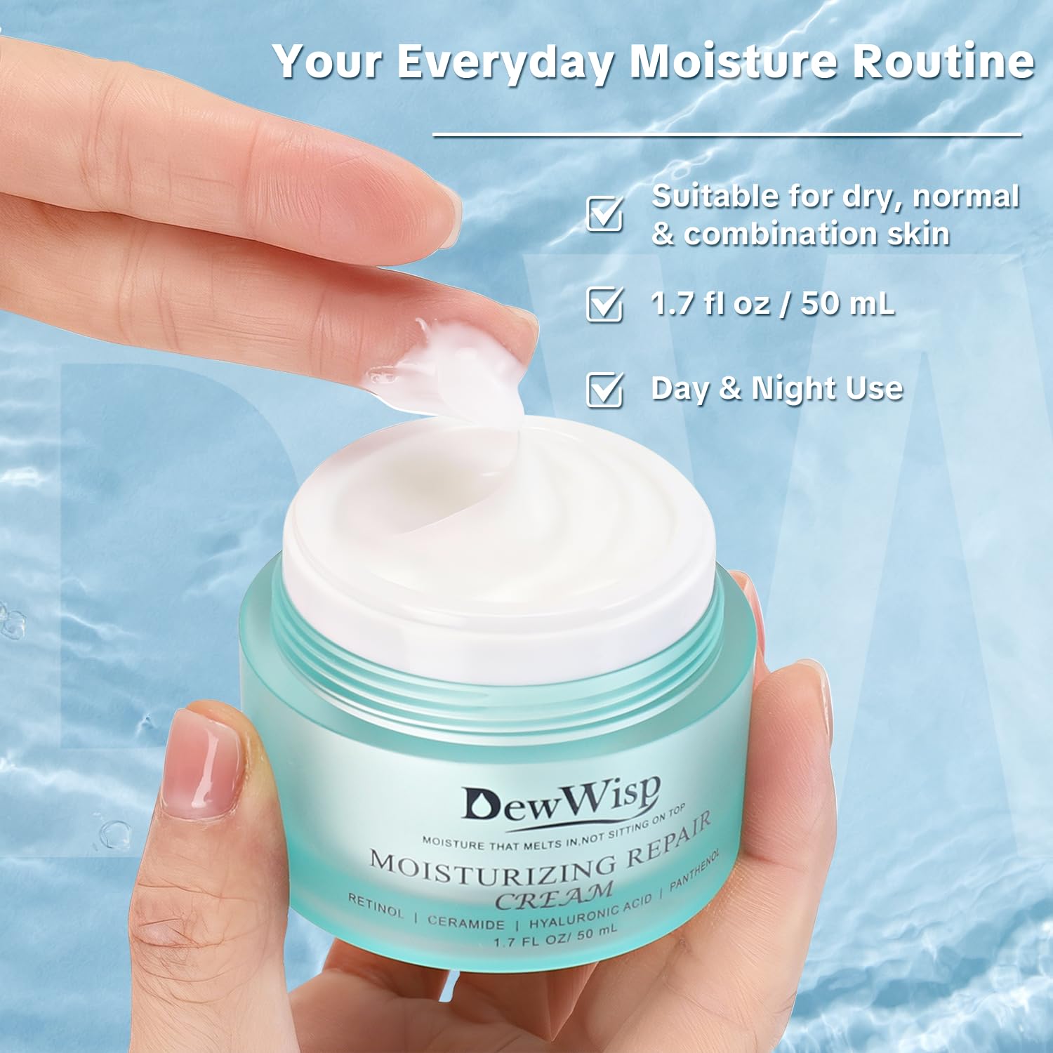 Hydrating Face Cream with Retinol, Ceramides & Hyaluronic Acid, Lightweight Daily Moisturizer for Day & Night Use, 1.7 fl oz - Image 7