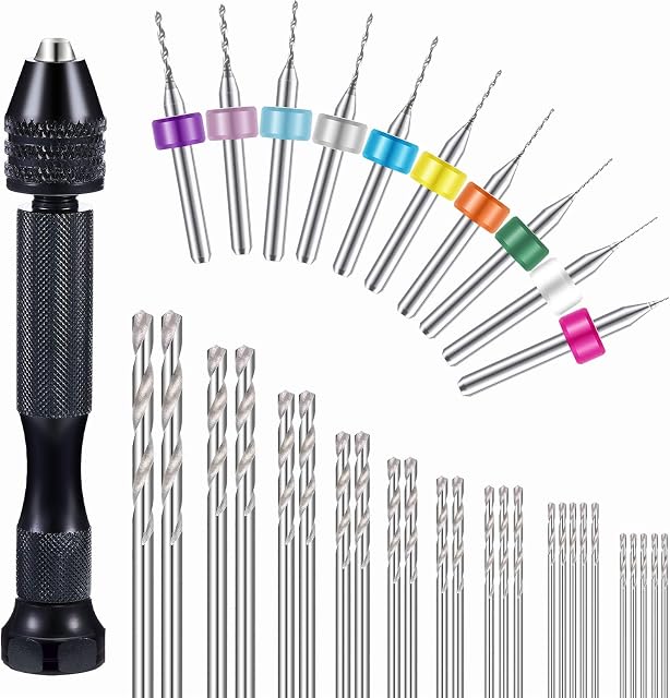 36 Pieces Hand Drill Set, Include Pin Vise Hand Drill, Mini Drills and Twist Drills for Craft Carving DIY (0.3-1.2 mm PCB Drill)
