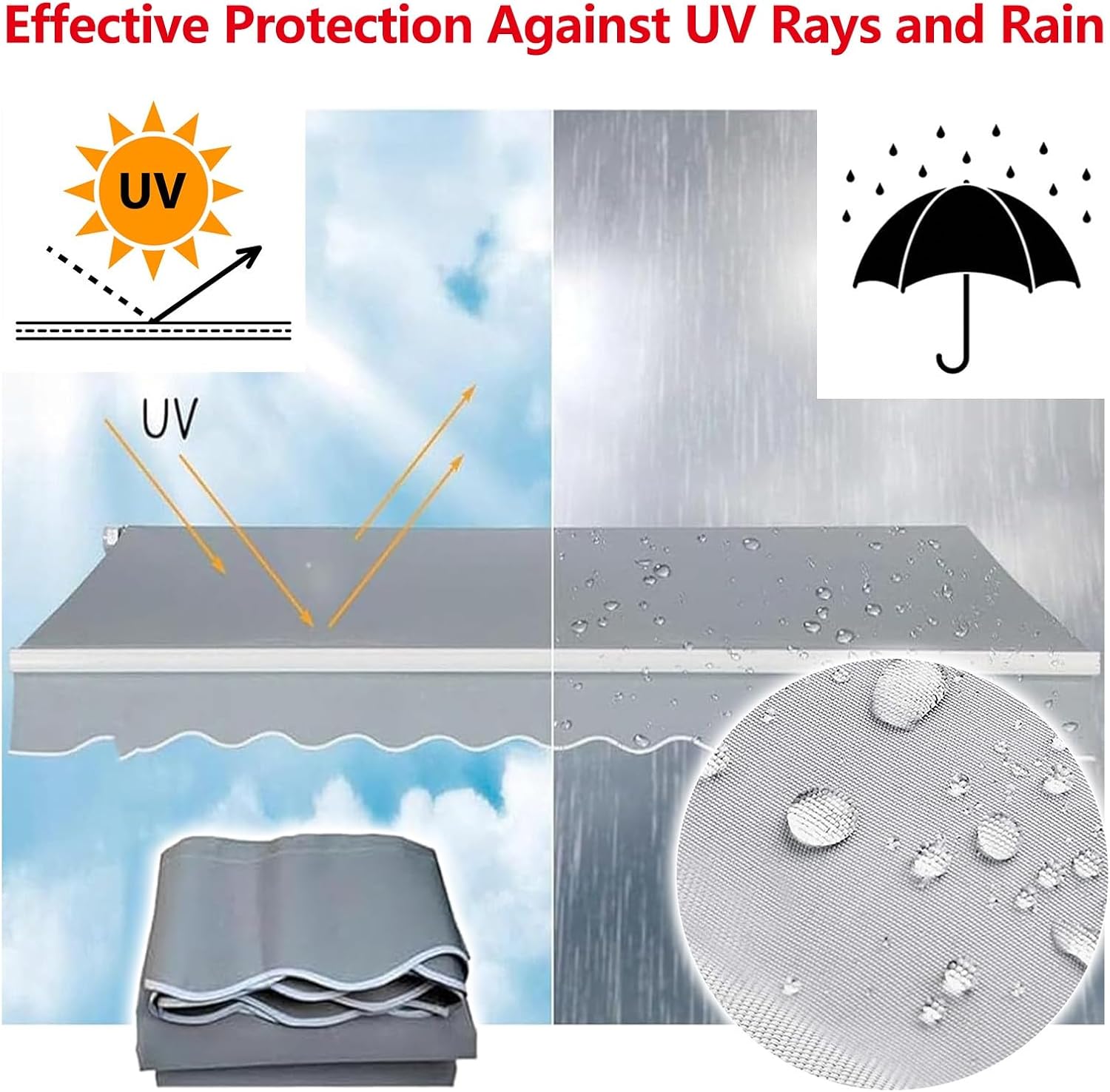 Retractable Patio Awning Replacement Fabric (Without Frame), Waterproof Polyester Sun Shade Shelter Canvas, UV-Resistant And Anti-Fade, Durable Polyester, Window Door Sunshade Shelter Canvas(Grey,5.5x