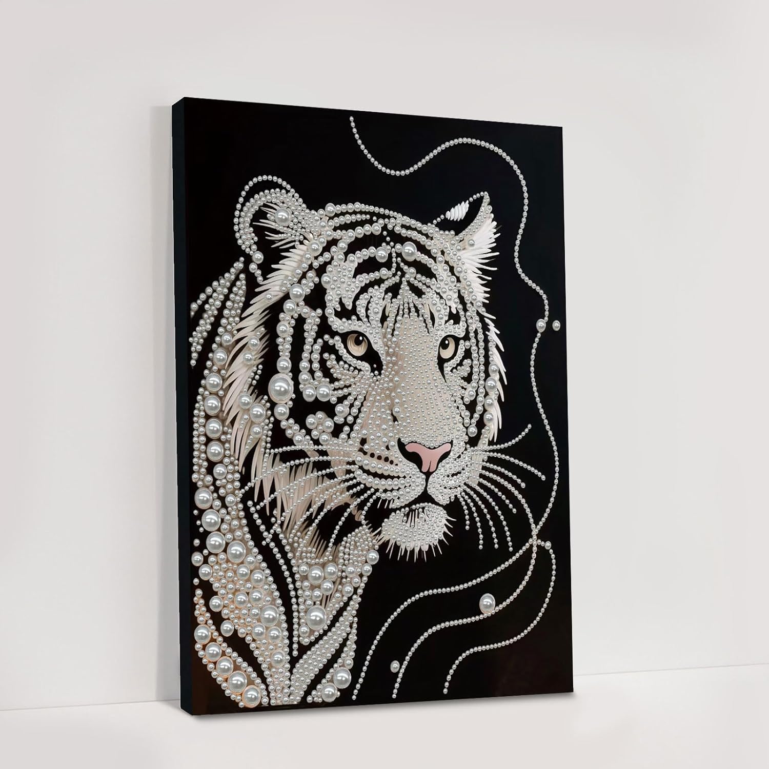 DIY Diamond Pearl Painting Kit for Adults, Flower 3D Pearl Painting Craft with Wooden Frame 40x50cm, Beginner Friendly Home Wall Decor Art, Gift for Women Men Housewarming (Tiger)