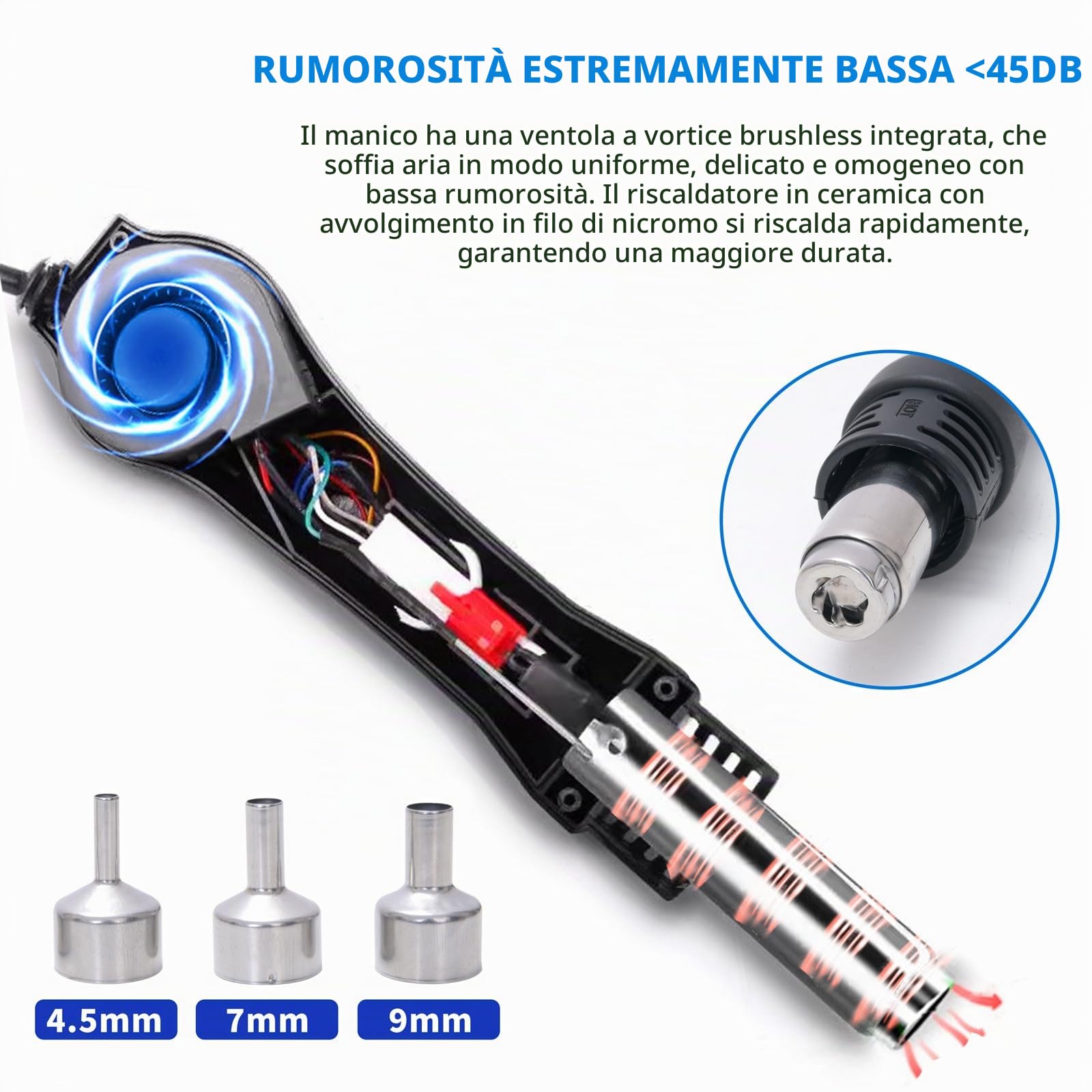 Stazione Saldante Aria Calda 858D, Stazione Dissaldante 700 W con 3 Ugelli, Display Digitale 100-450 °C, per Saldatura e Dissaldatura SMD (Spina UE)