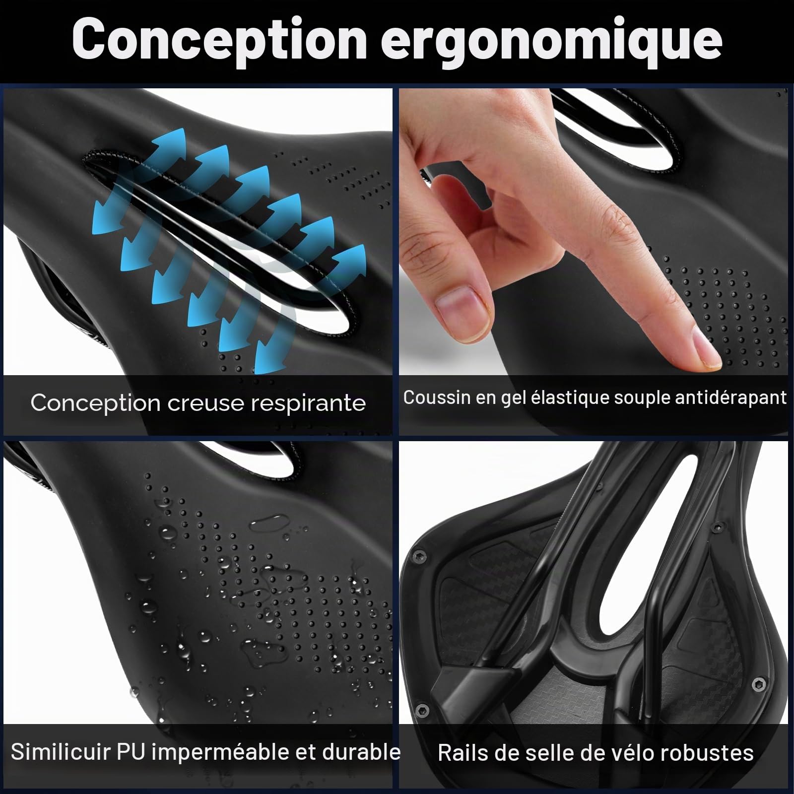 Selle de Velo Ultra Confortable, Femme Selle VTT Confort Homme Siège de Vélo Gel Ergonomique pour Bicyclette VTT Vélos Montagne