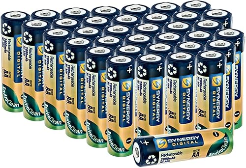 Synergy Digital Baterías AA, paquete de 36, baterías recargables de ultra alta capacidad, doble A (Ni-MH, 1.25V, 2800 mAh)