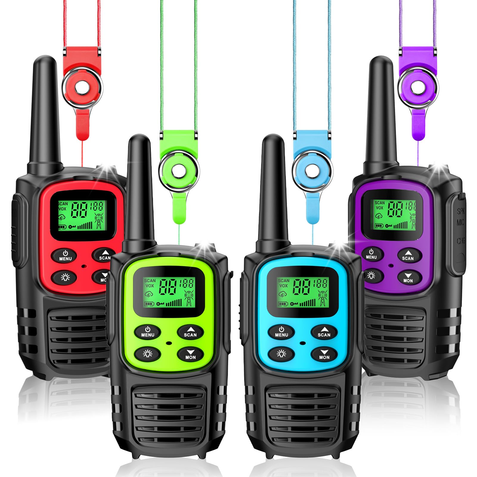 4 PCS Talkie Walkie Longue Portée 5 km Talkie-Walkie Enfants Adultes 8 Canaux en Europe/22 aux États-Unis Walkie Talkies Rechargeable USB-C avec VOX Torche pour l'Extérieur Camping Randonneé