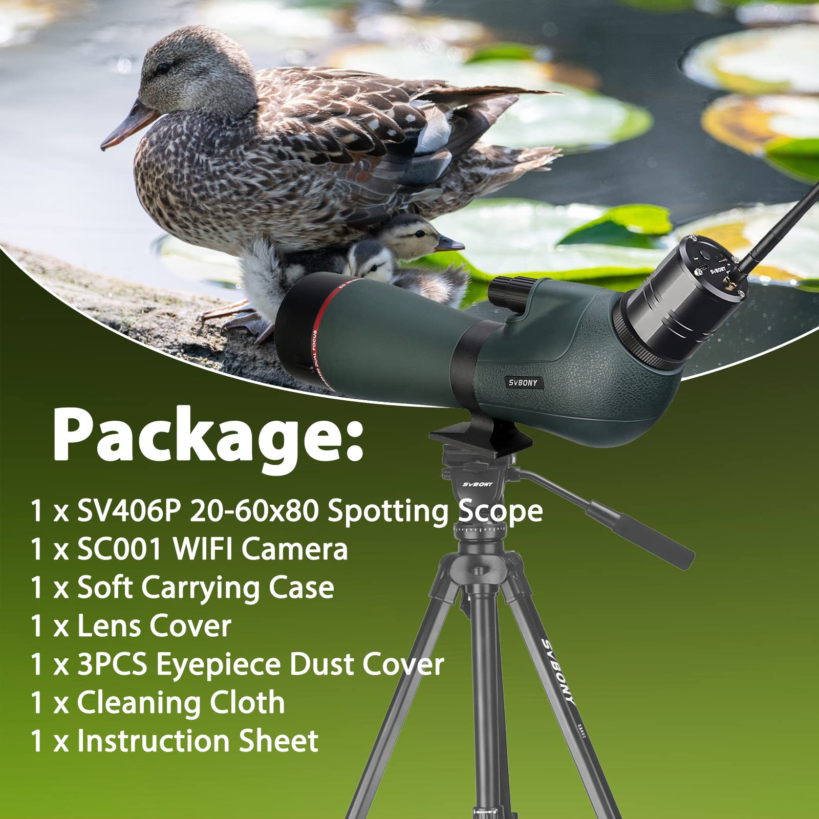 Svbony SV406P 80ED Spektiv mit 2MP WiFi Kamera, Dual Fokus, Austauschbares 1,25 Zoll Astronomie Okular, ED Glas BaK4 Prisma FMC Optik wasserdichte Spektive für Vogelbeobachtung