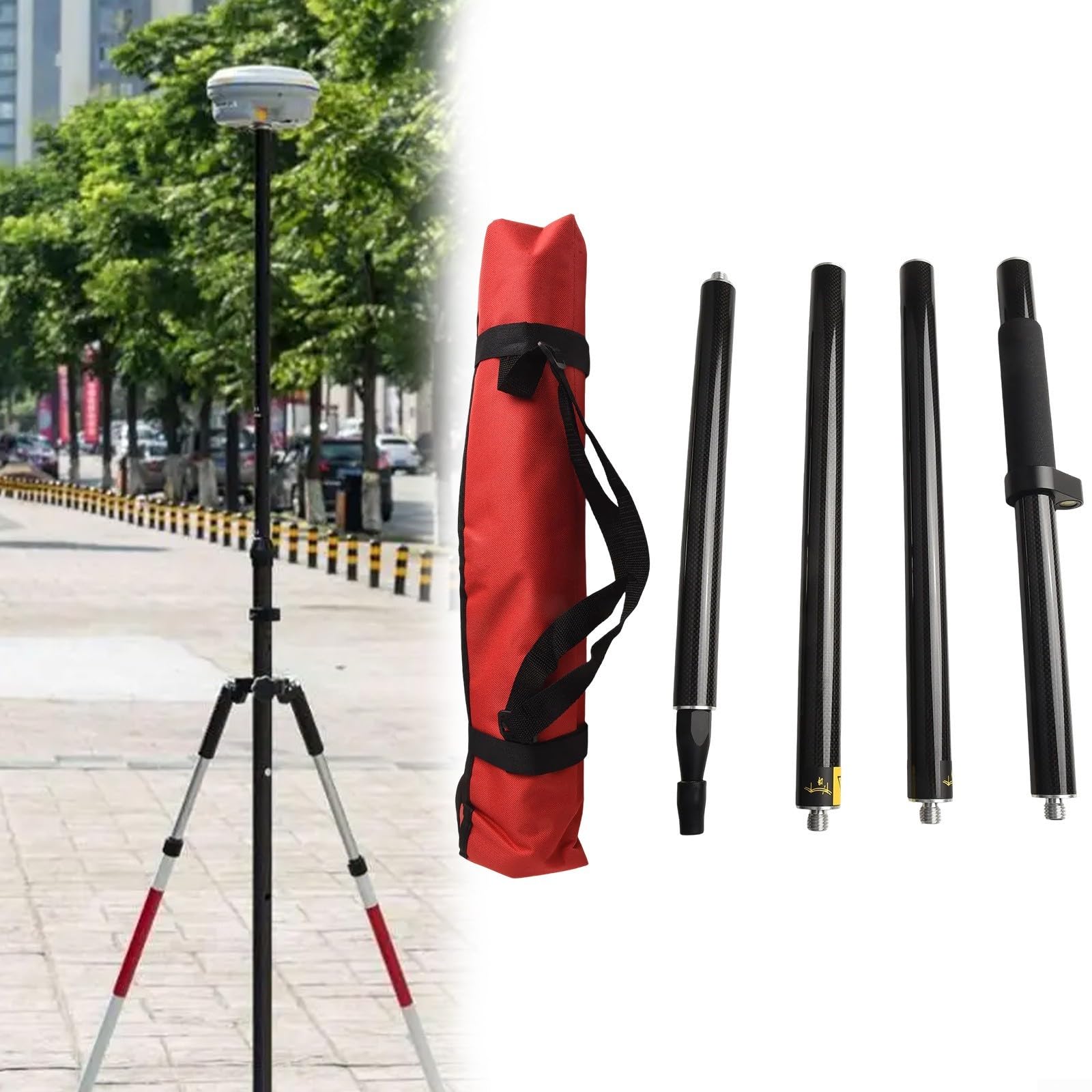 Survey Pole Canne à mesurer GPS GNSS en fibre de carbone 1,8 m pour cartographie et positionnement, filetage 5/8, design léger à 4 sections avec 32 mm de diamètre