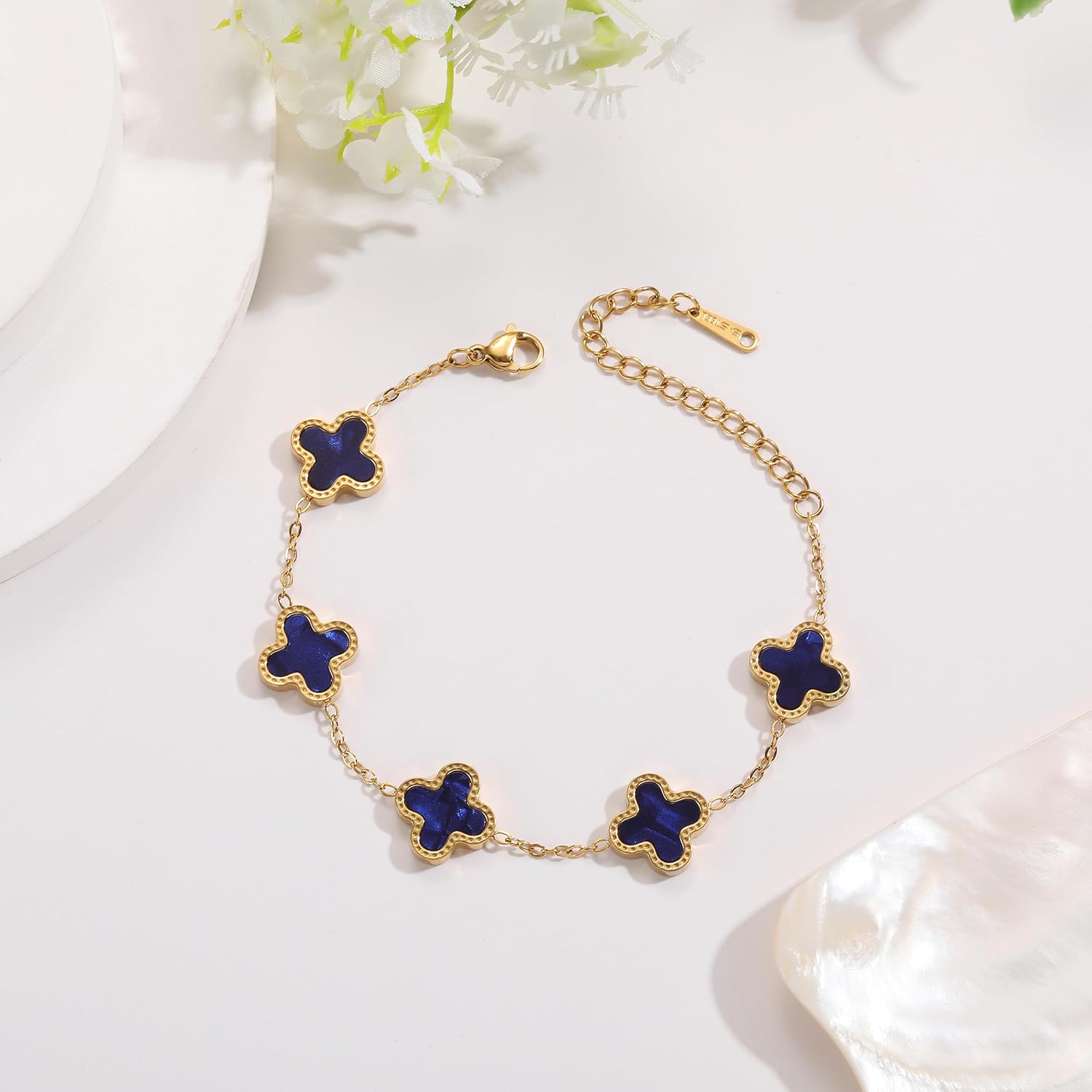 TICVRSS 18K Gold Plated Clover Bracelet for Women Lucky Simple Four leaf Bracelets Cute Colorful Bracelets Trendy Jewelry Gifts for Women - Image 3