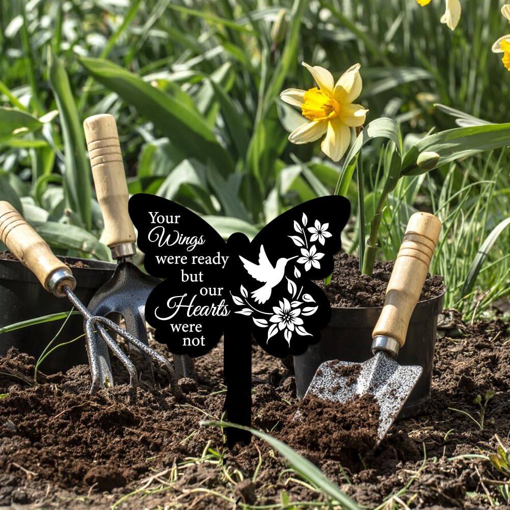GLOBLELAND Butterfly Shaped Hummingbird Flowers Garden Stake Memorial Remembrance Plaque for Cemetery - Image 4