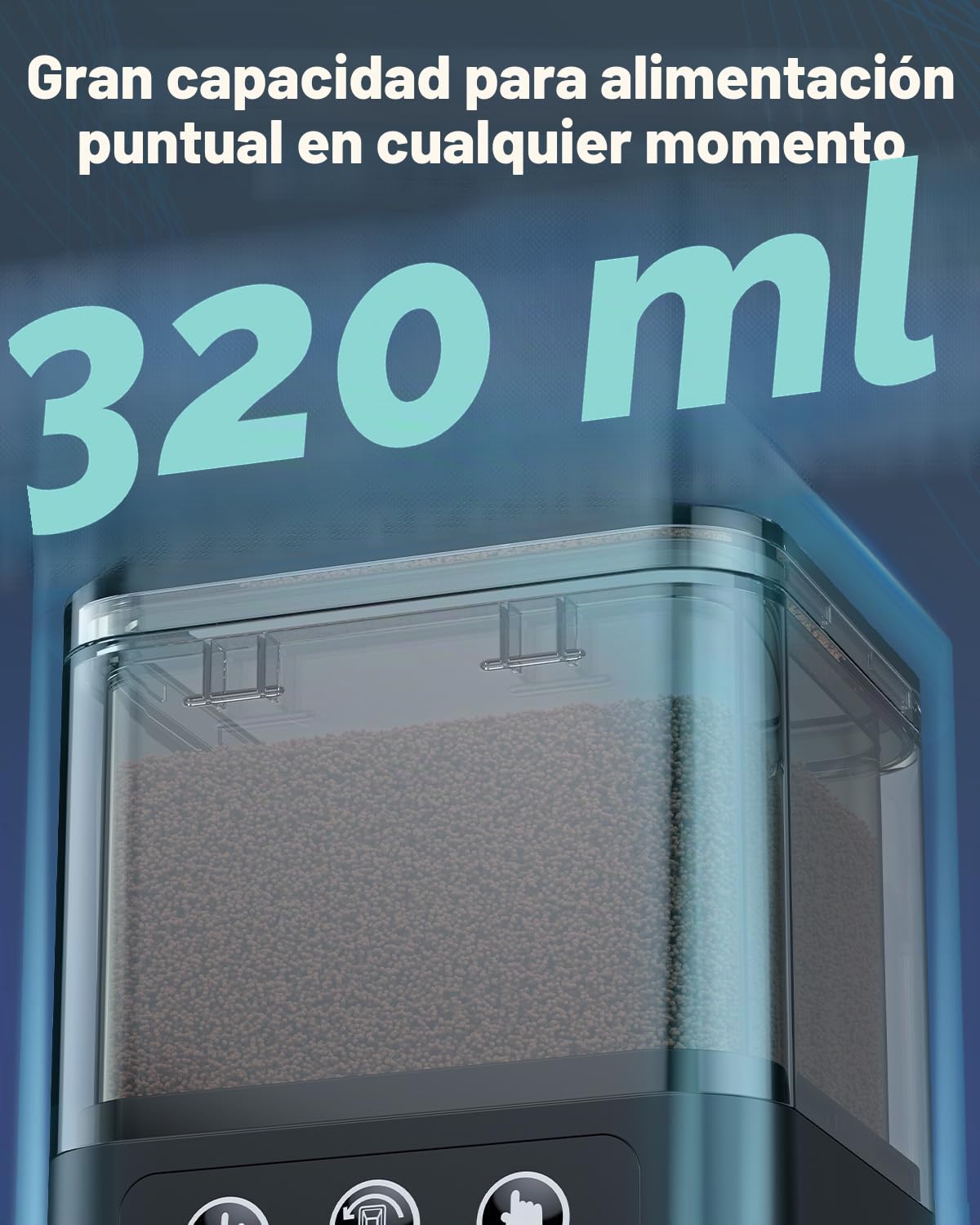 Pawfly Alimentador Automático de Peces para Acuarios, Recargable por USB para Vacaciones, Dispensador Automático de Alimento Ajustable de 320 mL con Temporizador, para Gránulos y Pellets en Polvo