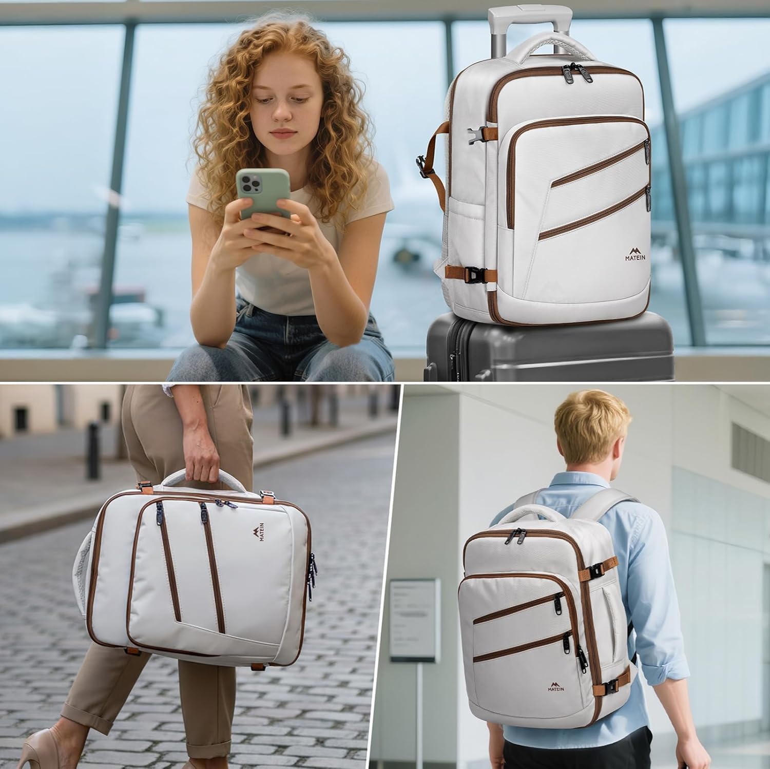 MATEIN Ryanair Handgepäck 40x30x20, Reiserucksack Damen mit Nassfach, Rucksack 40x30x20 mit 15.6 Zoll Laptopfach für Damen, Ryanair Rucksack für Reise, Reiserucksack für Business, Cloud Dancer