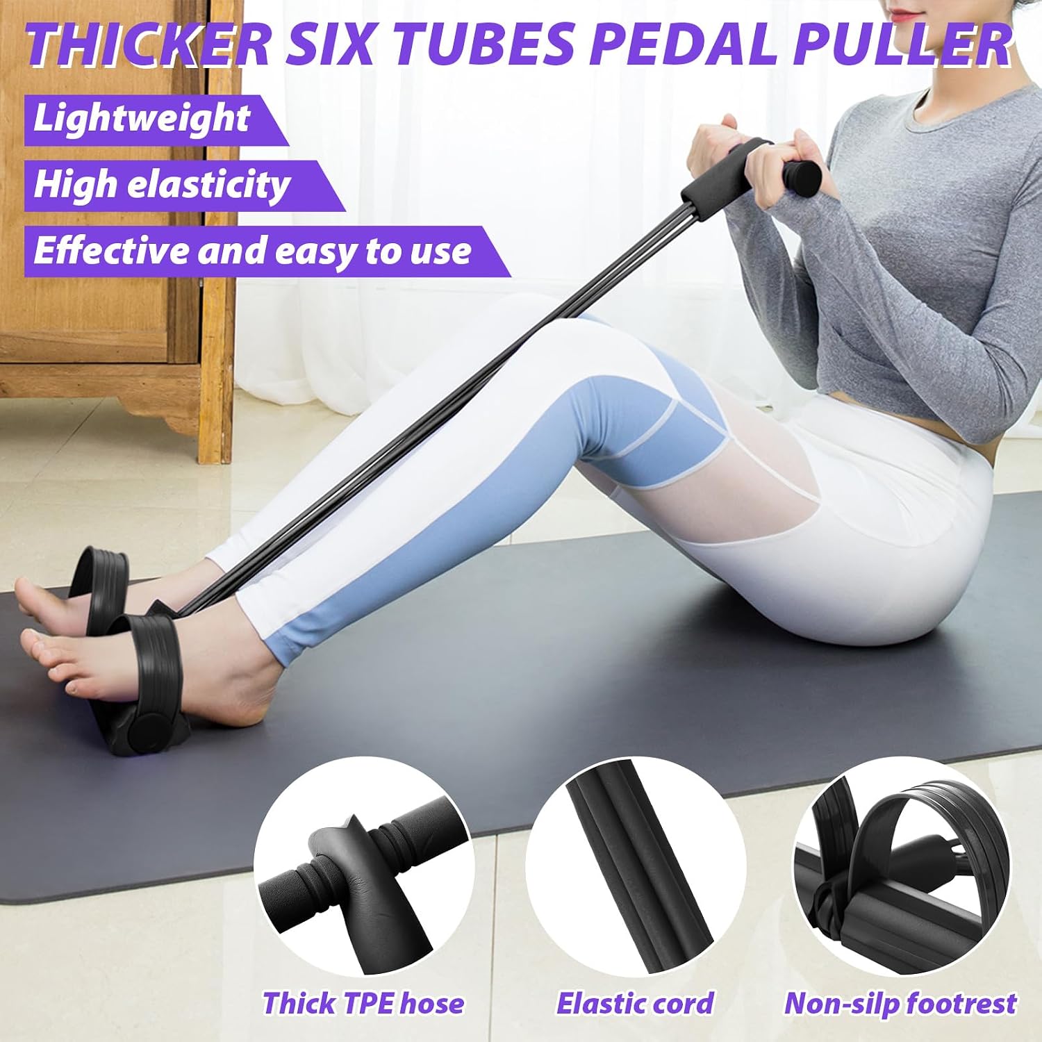 Halloscume 17 Pcs Home Pilates Kit with Resistance Bands 6 Tube Pedal Puller Resistance Band Set for Women Weight Loss Leg Training Workout Equipment Gym Exercise Equipment Beginners Yoga