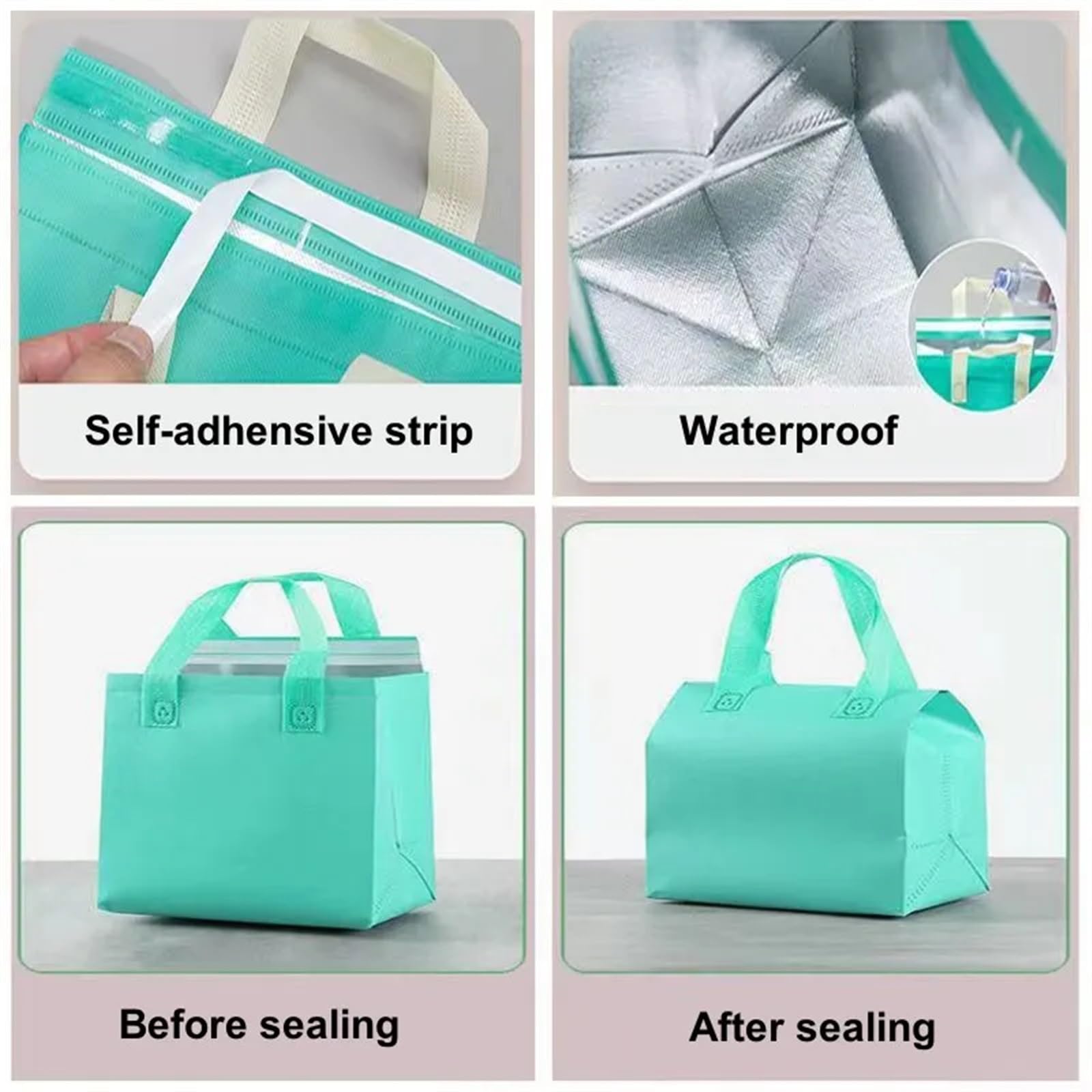 Bolsa IsotéRmica Para Comida 25 bolsas de tela no tejidas for el almuerzo, cajas de tela portátiles for alimentos, pasteles, bebidas, bolsas reutilizables for mantener el calor y el frío Termica Porta