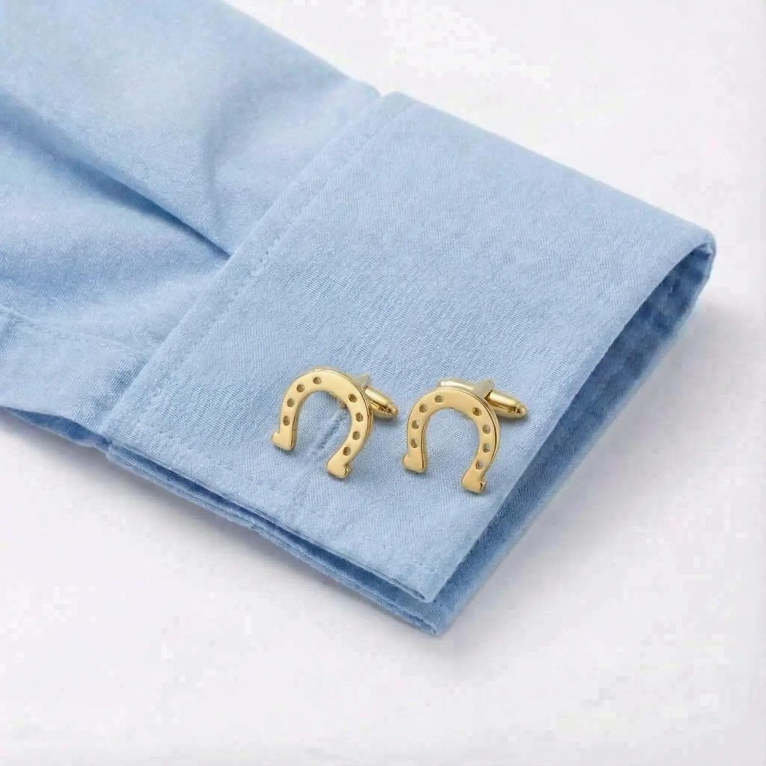 Men’s Lucky Horseshoe Cufflinks – Stainless Steel Equestrian-Themed Cuff Links with Gift Box & Polishing Cloth – Available in Silver & Gold