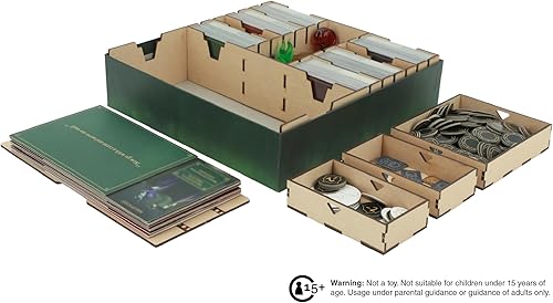 Vista 6 de The Broken Token Villainous Base - Organizador compatible con juegos, caja de almacenamiento de madera con múltiples mazos y bandejas para fichas