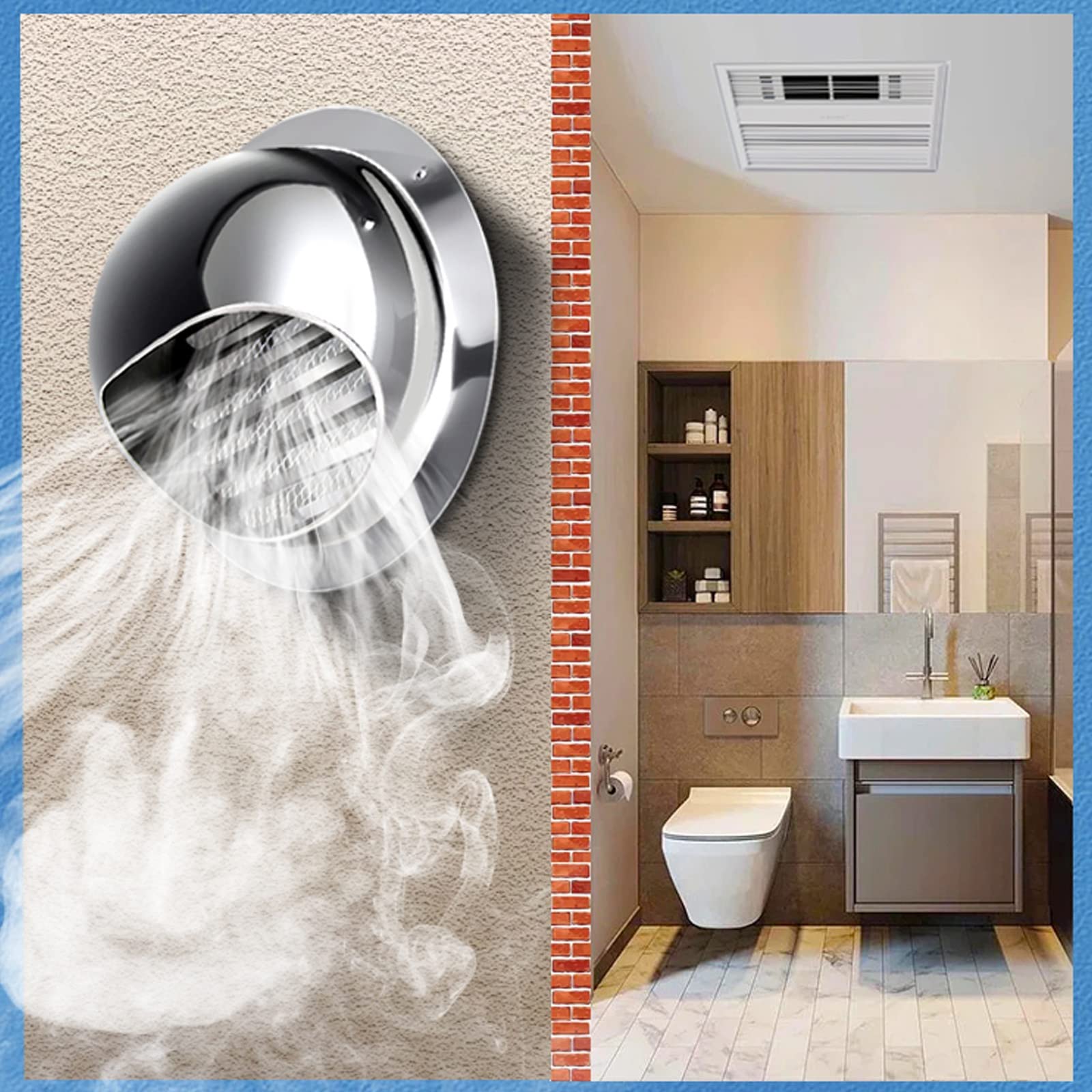 Durable Bouche De Sortie Ventilation Grille Mural Bouches D'aération Résistant Aux Intempéries Avec/Maille, Pour Bureau Salle De Bain, Grille D'aération Ronde En Acier Inoxydable 304 ( Color : Silver