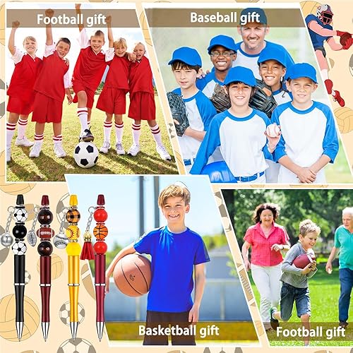 Miniatura 6 de Vellibring Juego de 20 bolígrafos deportivos de cuentas con cuentas surtidas de bolas deportivas con cuentas de bolas deportivas de cristal,