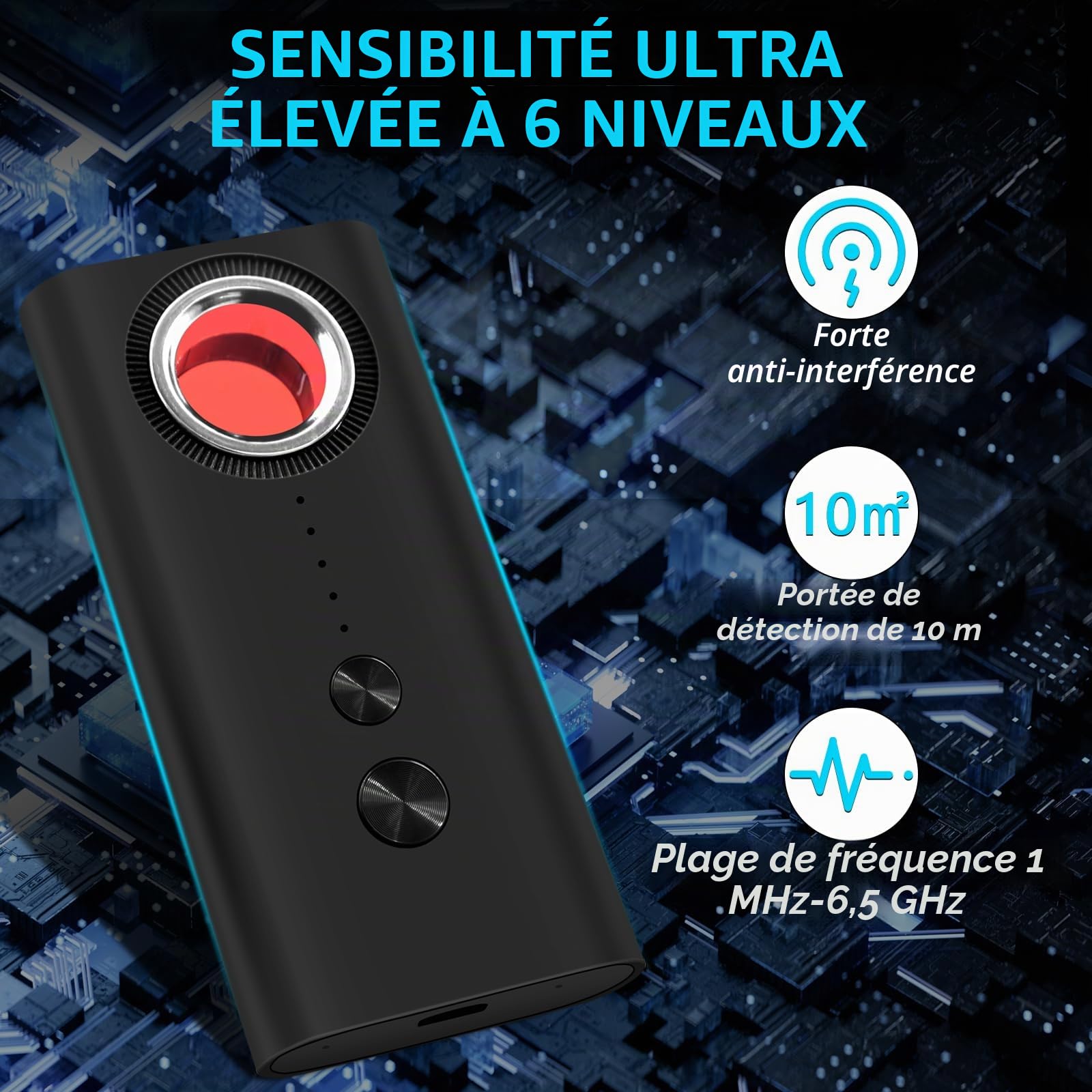 Micro Espion Détecteur, Bug Détecteur RF sans Fil, Anti-Espion Camera Espion GPS, Detecteur de Camera et Micro Espion, Détecteur de Bugs pour pour Bureau à Domicile Hôtel