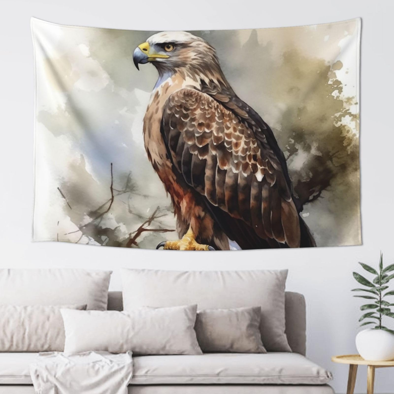 Watercolor of Hawk Sitting in The Tree Tapestry for Bedroom Aesthetic, Wall Hanging Tapestries Art Decor Backdrop Wall Tapestry for Dorm Living Room Funny Poster Party Banner Background 40" X 60"