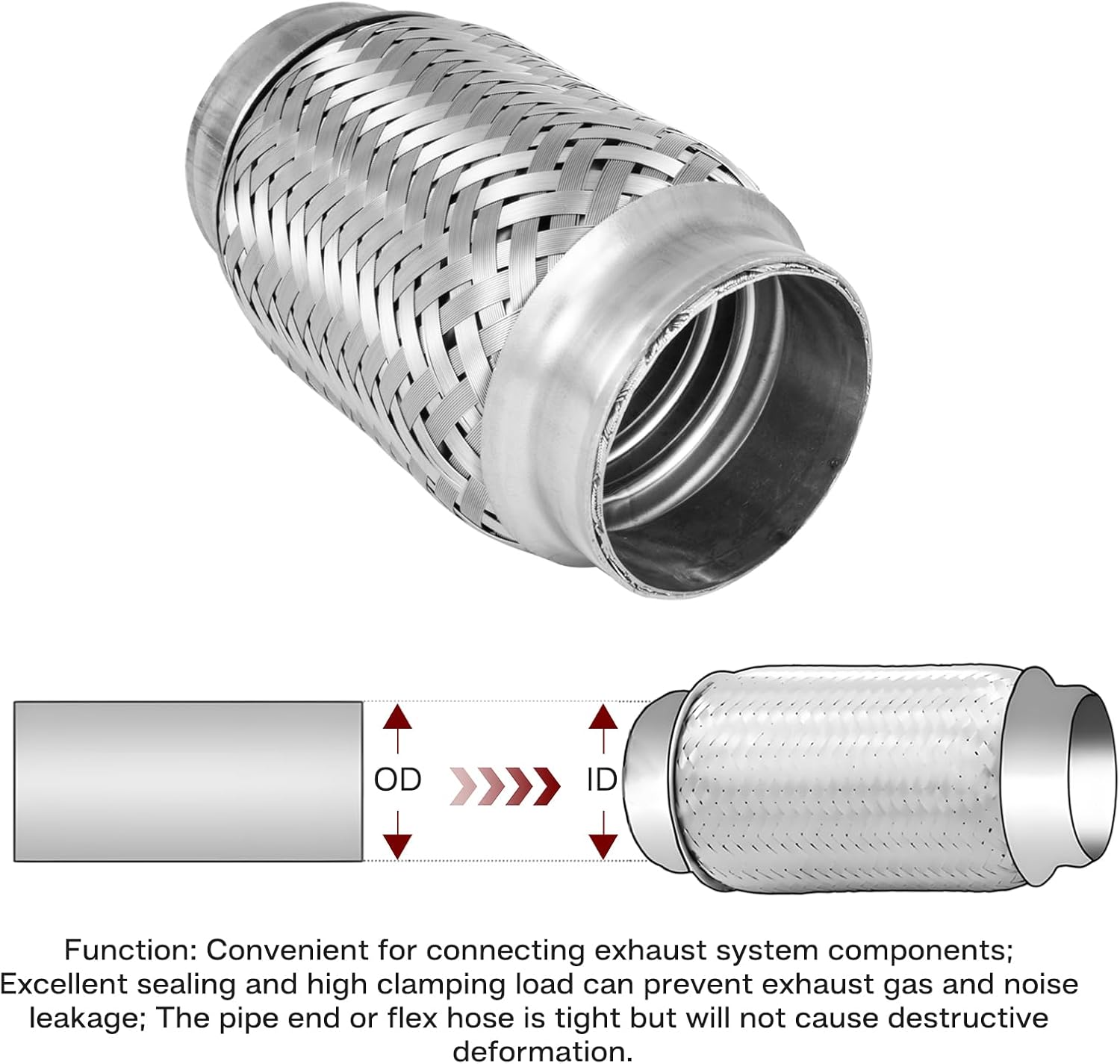 MXA 2.35" Exhaust Flex Pipe, 304 Stainless Steel Tube Exhaust Mid Pipes System, 2.35 Inch Universal Fit Heavy Duty Double Braid Exhaust Flex Tube, 2 Pack (2.35" x3.35"x5.9")