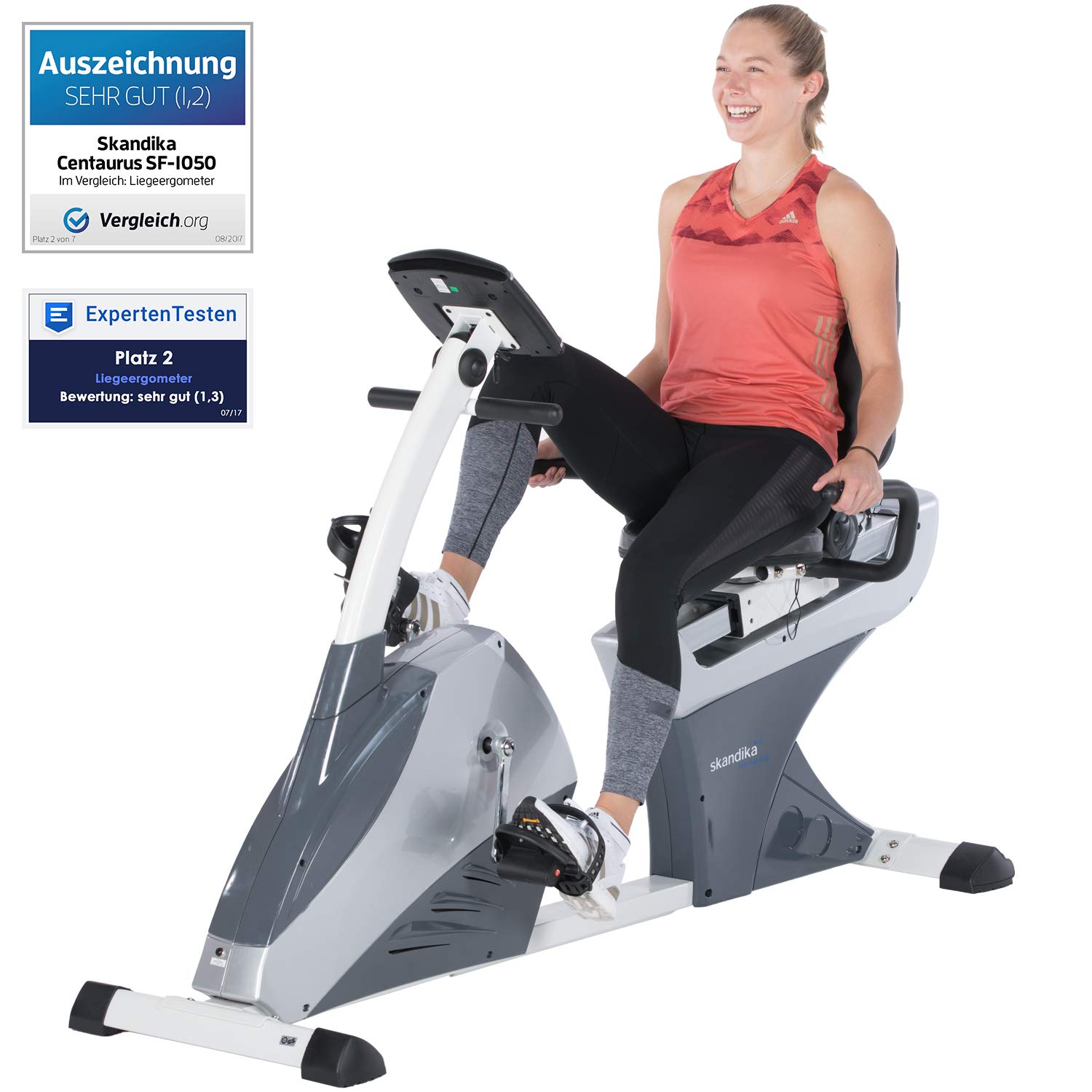 Skandika Centaurus Ergomètre inclinable, 13 kg, 12 programmes d'entraînement préinstallés et commande Bluetooth pour smartphone/tablette avec Google Street View