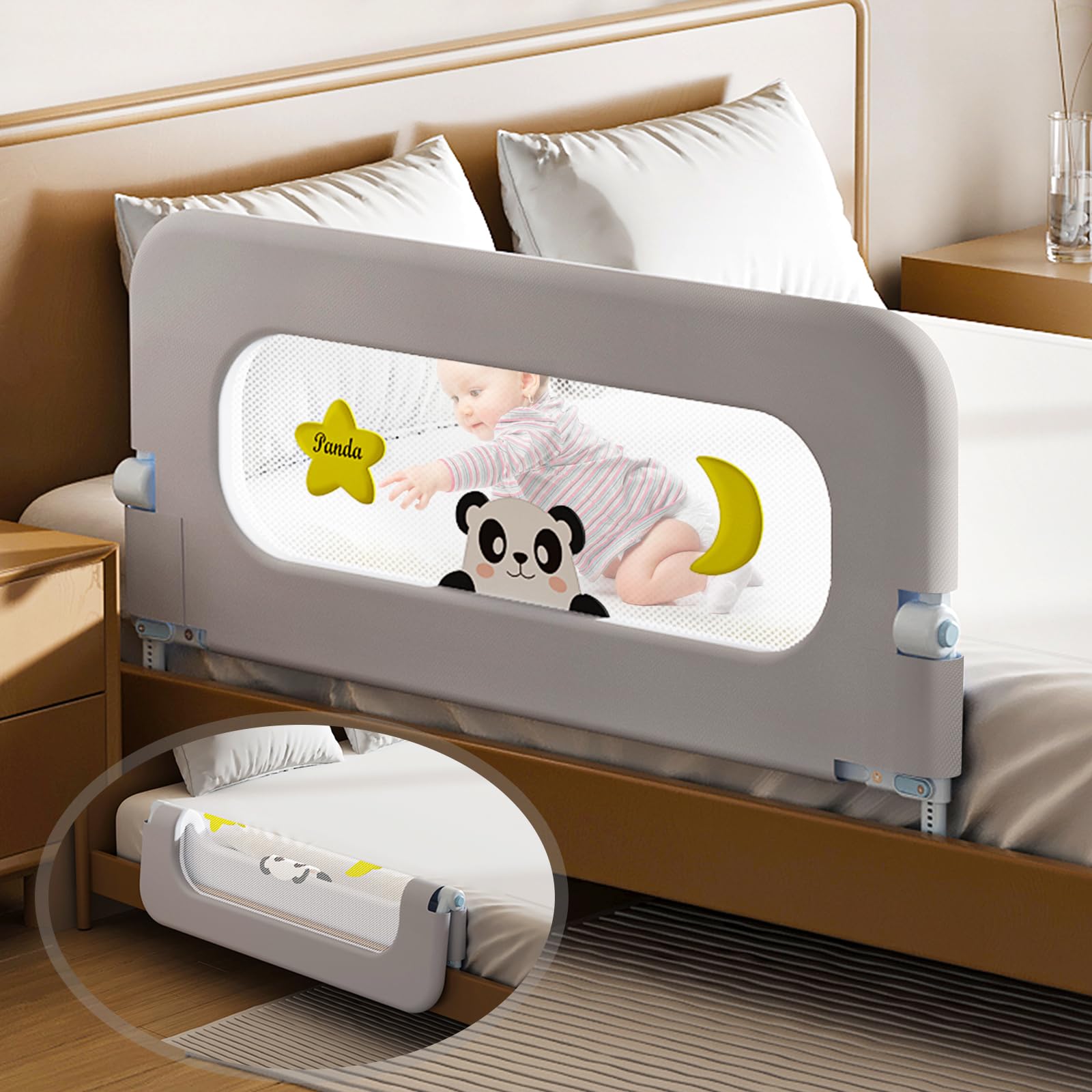 Barandilla de protección para cama de bebé para niños pequeños, altura ajustable, barandilla abatible hacia abajo, protectores laterales de seguridad extra altos para niños – Barandilla de cama