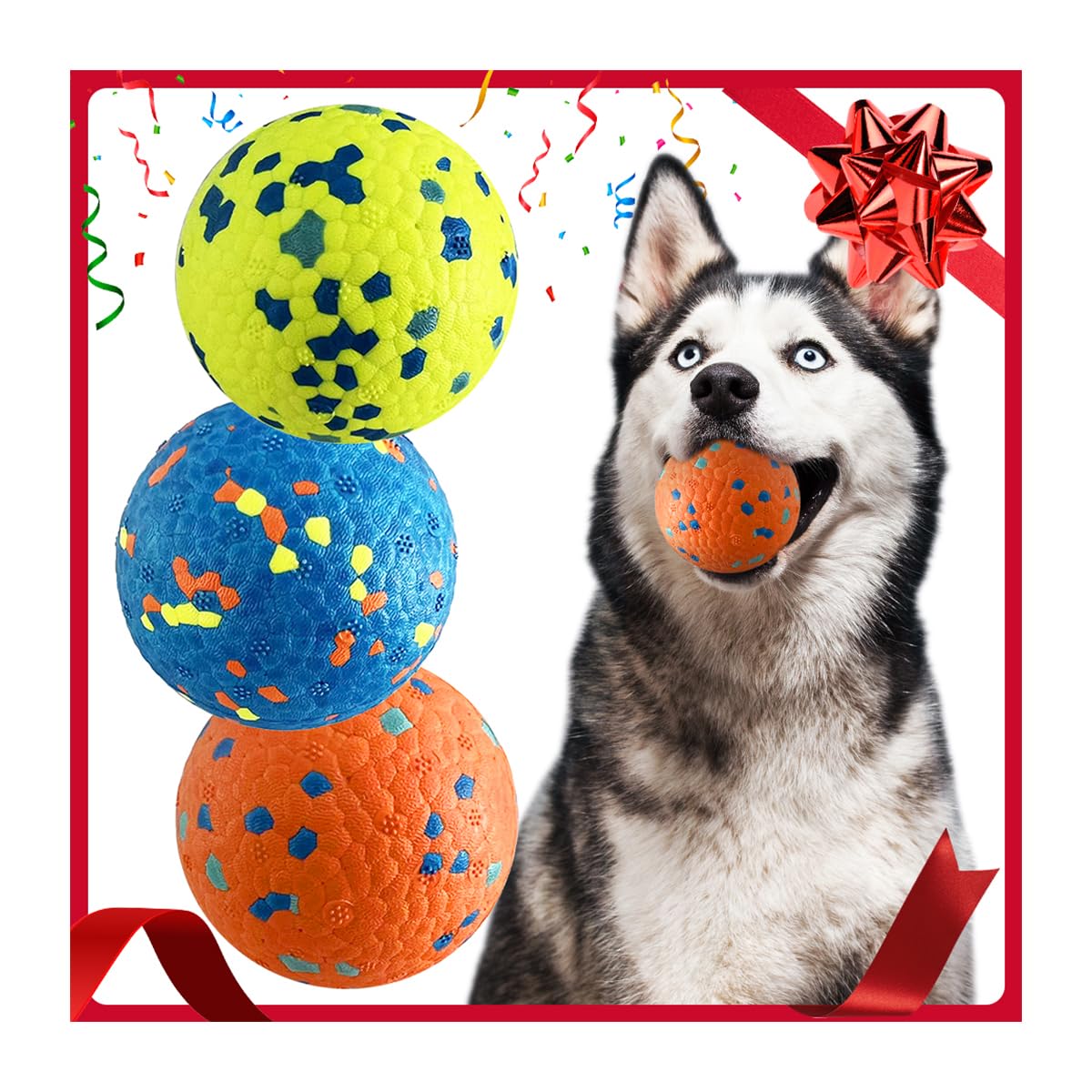 Mankoda Dog Balls, Dog Tennis Balls for Aggressive Chewers, 3'' Durable Teething Chew Toys & Floating Water Toy, Interactive Fetch Ball for Medium/Large Dogs (3 Pack)