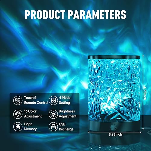 Miniatura 6 de Lámpara de mesa de cristal con ondas oceánicas, control táctil, luz nocturna RGB que cambia de color con control remoto, luces de agua fría