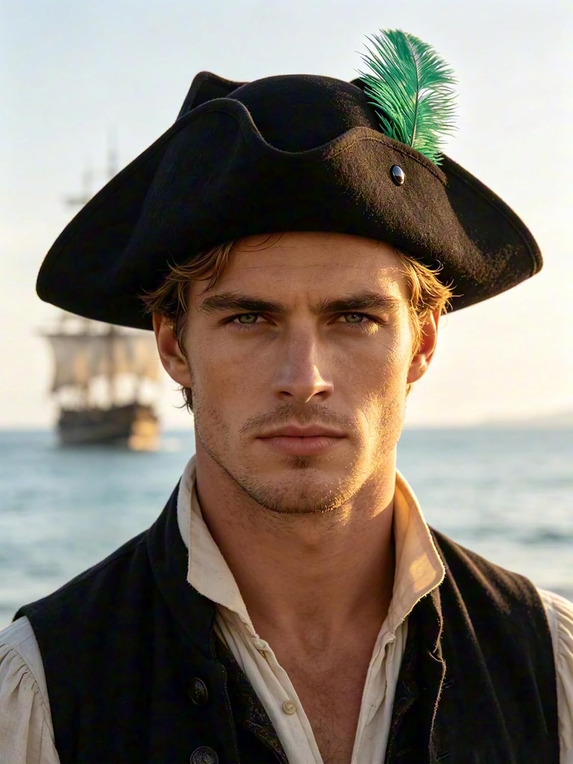 iiniim Men Women Pirate Captain Hat Wide Brim Cap for Masquerade | Solid Color Pirate Hat,Halloween Theme Party Headwear,Social Function,Cosplay,Stage Performance,Public Celebration