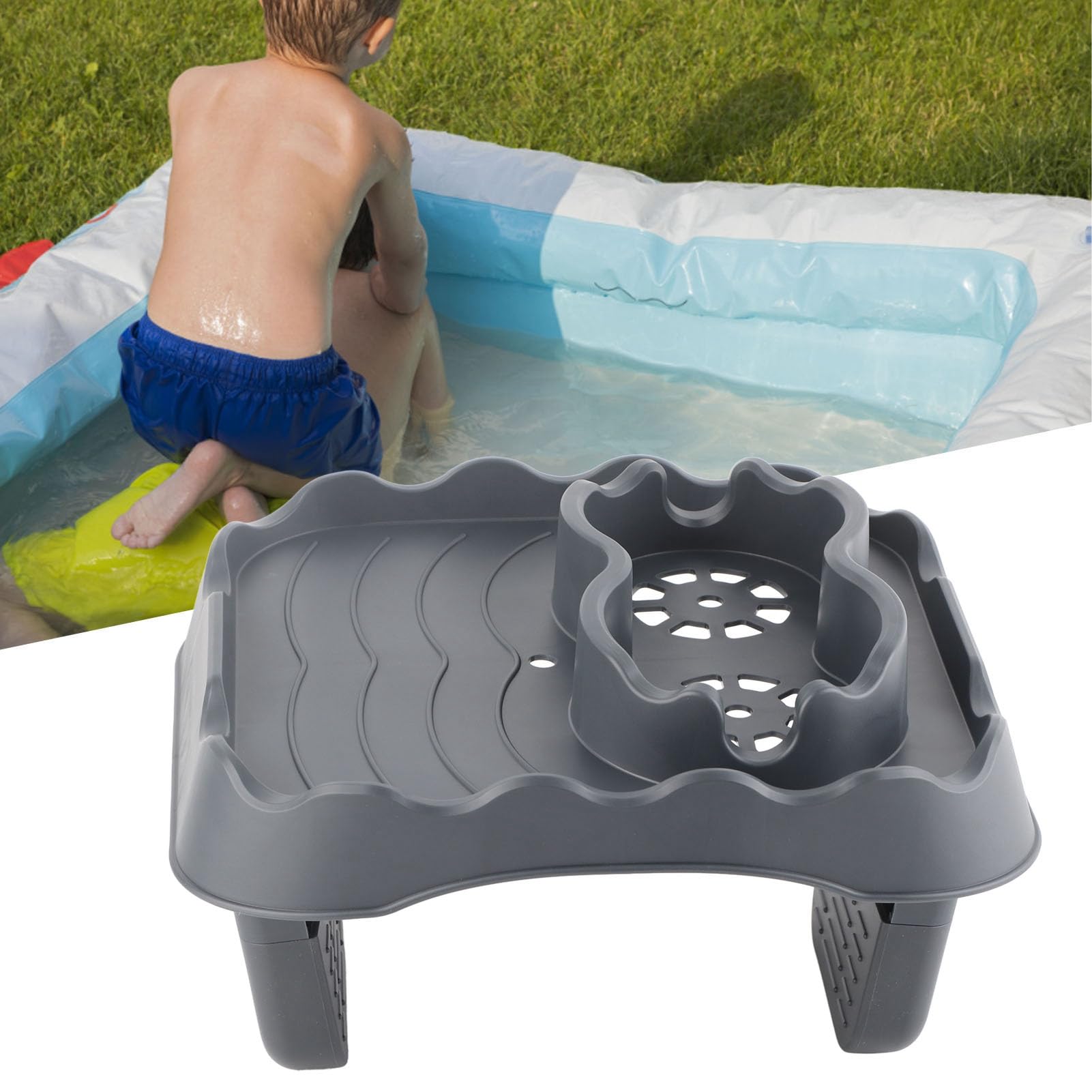 Pool Getränkehalter, Whirlpool Tischablage Verstellbarer Whirlpool-Beistelltisch Whirlpools-Tischregal Mit Abflusslöchern Handyhalter Ablagetablett für Outdoor Aufblasbarer Pools/Spa zubehör