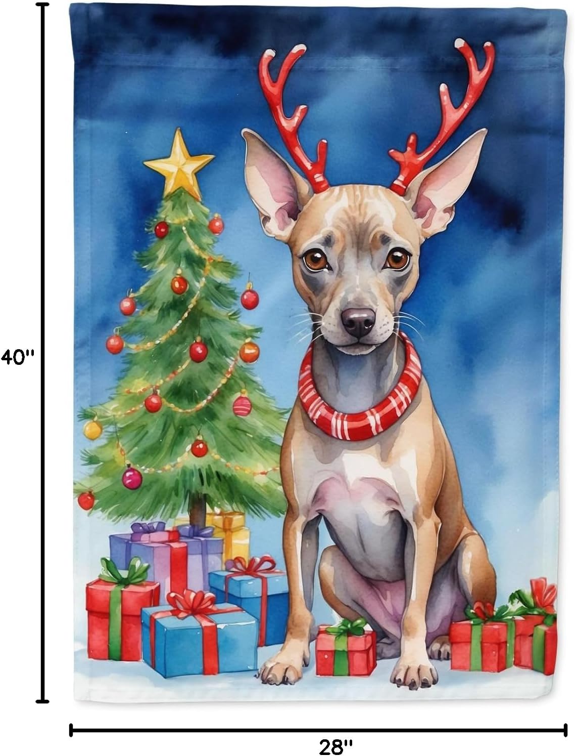 Caroline's Treasures American Hairless Terrier Christmas Reindeer House Flag Large Porch Sleeve Pole Decorative Outside Yard Banner Artwork Wall Hanging, Polyester, House Size, Multicolor