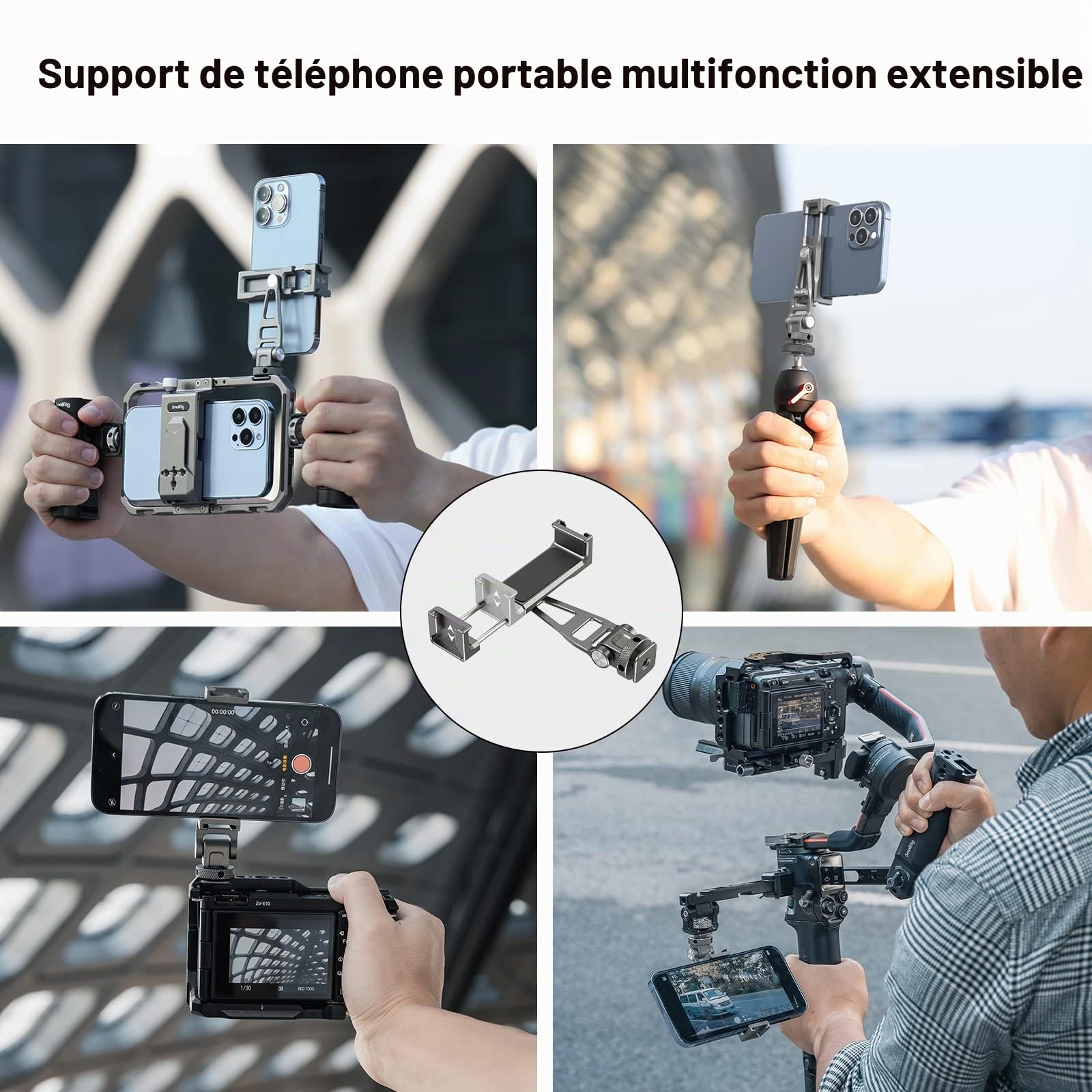 SMALLRIG Support de Téléphone Universel en Métal avec Cold Shoe et Trou Fileté 1/4"-20, Support de Caméra pour Téléphone Portable avec Rotation à 360° - 3559