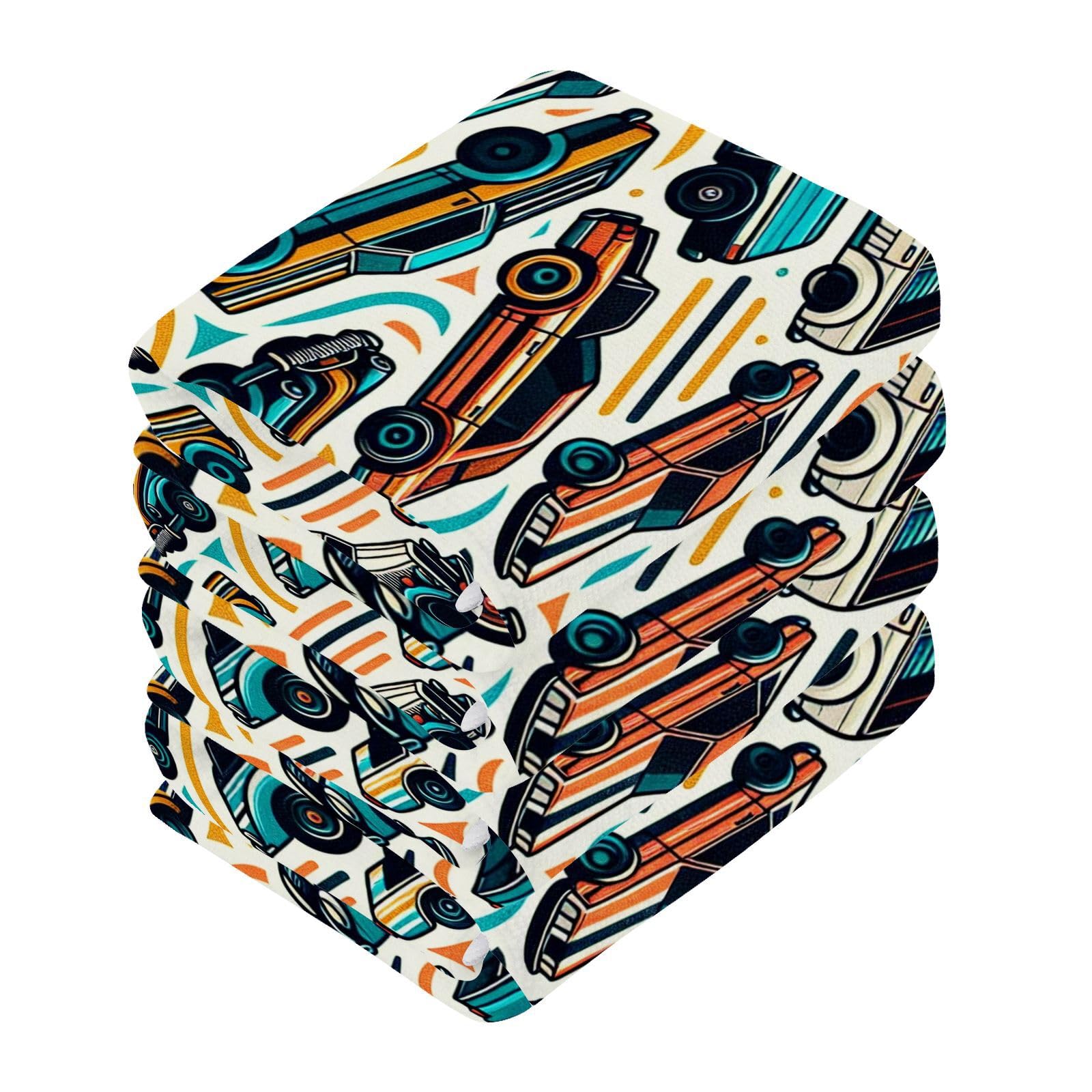 YANENDIE Cool Cars Washcloths Towels, Highly Absorbent and Soft Cotton Face Cloths, 4 Pack Quick Dry Wash Cloths - 12 X 12 Inches