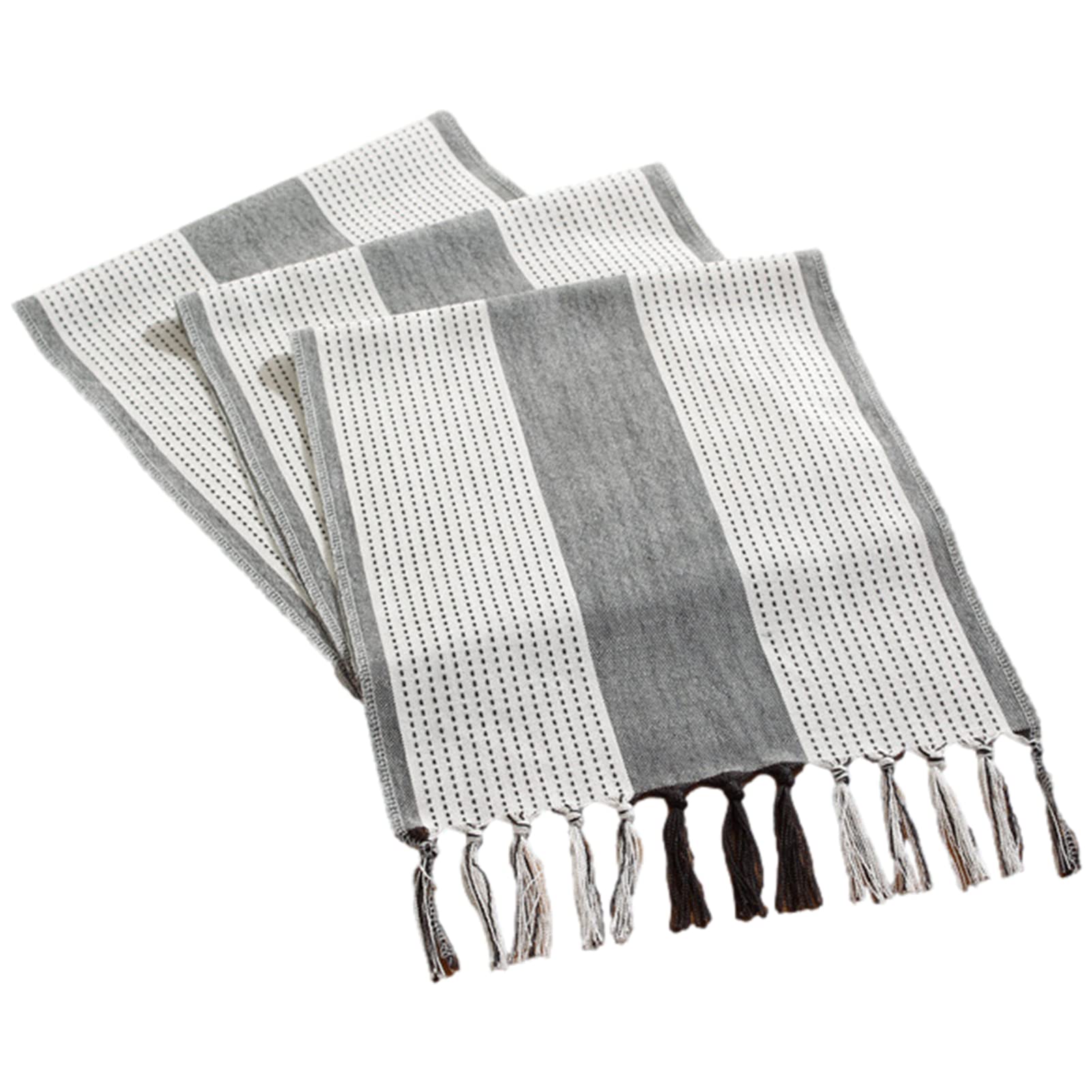 rismart Fringe Table Runner Modern Handmade Weave Stripe Runners Dark Grey 33 x 305 cm